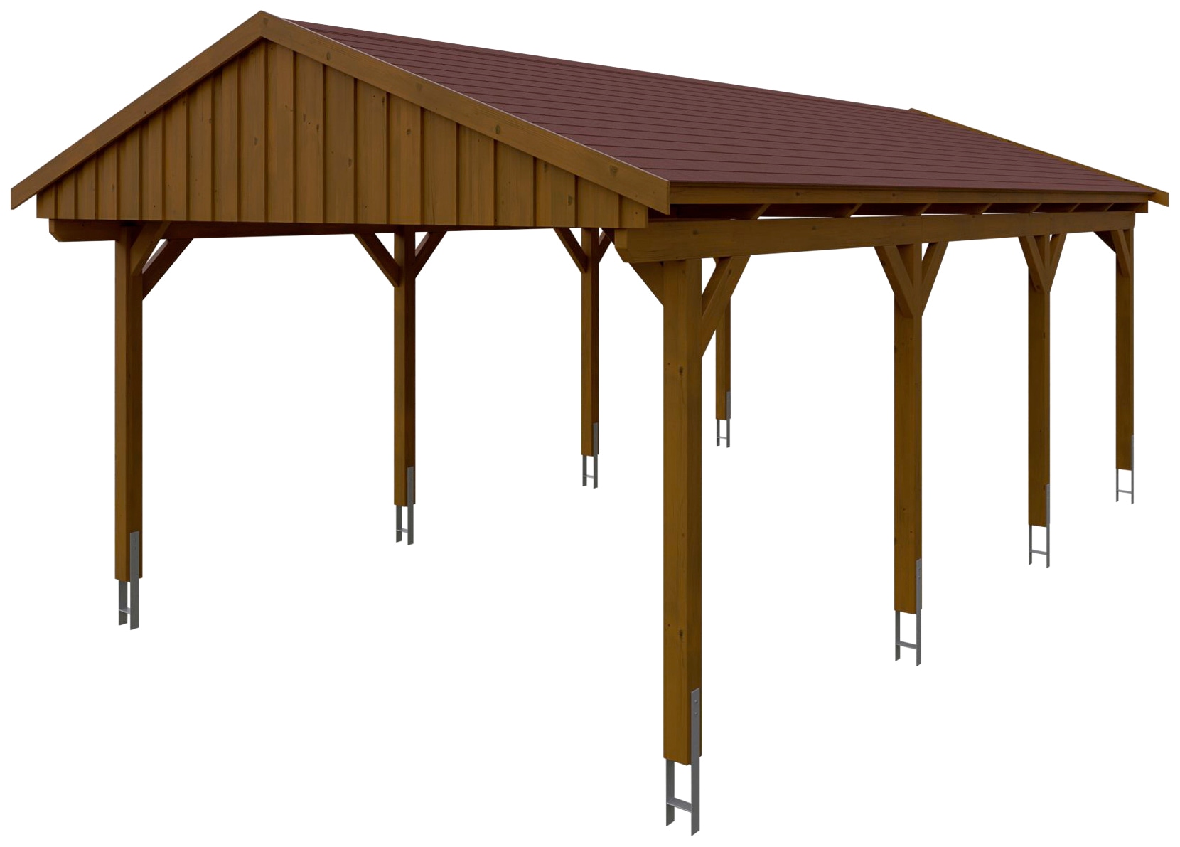 Skanholz Einzelcarport »Fichtelberg«, Leimholz-Nordisches Fichtenholz, braun, mit roten Schindeln