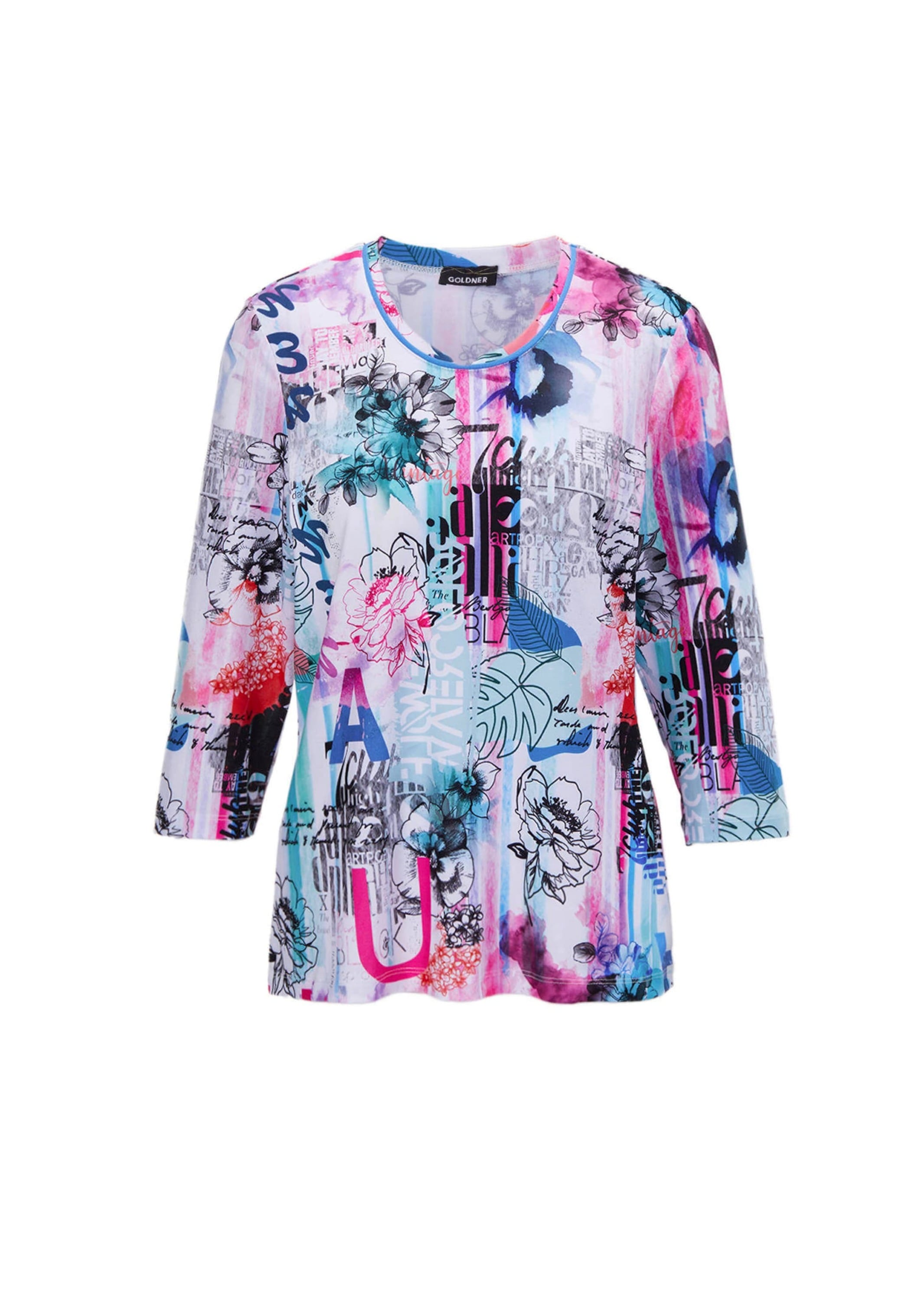 GOLDNER Print-Shirt "Druckshirt mit Allover-Muster" Kontrastpaspel am Ausschnitt