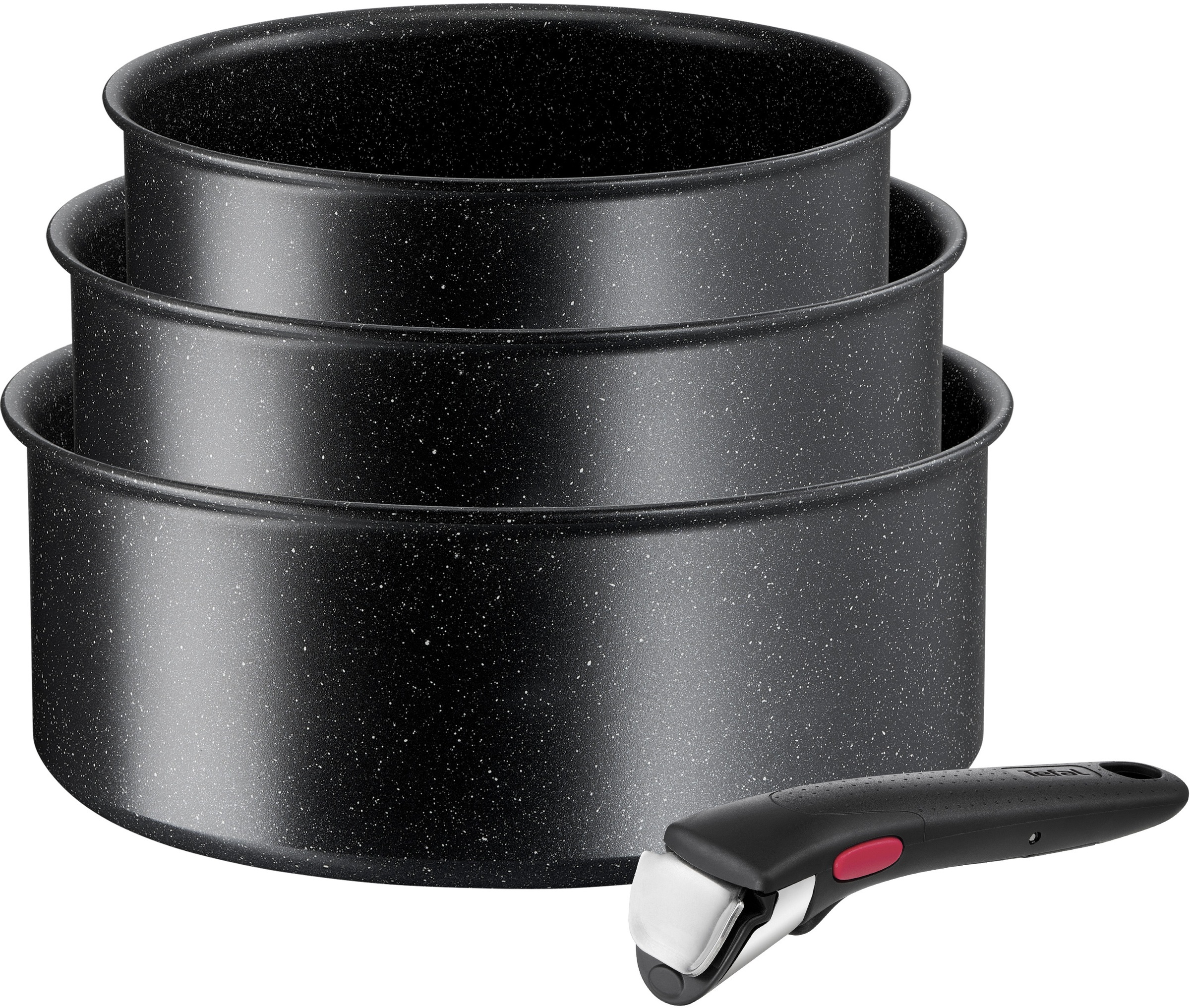 Tefal Topf-Set "L39996 Ingenio Black Stone", Aluminium, (Set, 4 tlg., je 1 Stielkasserolle Ø 16/18/20 cm, 1 abnehmbarer 