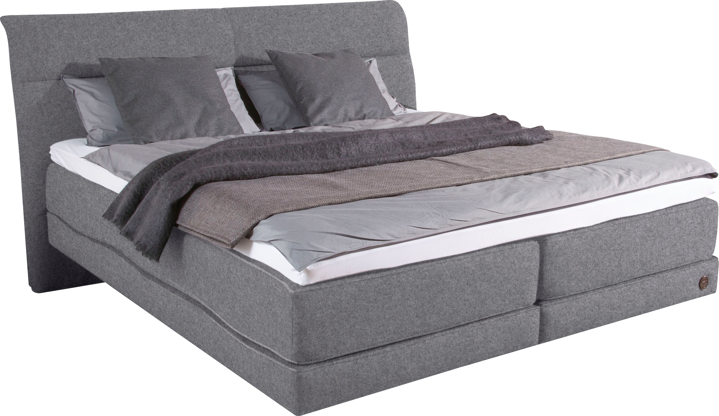 Birkenstock Boxspringbett »Arran«, in Schwebeoptik, Kopfteil mit horizontaler Steppung, Kopfteilhöhe 125 cm