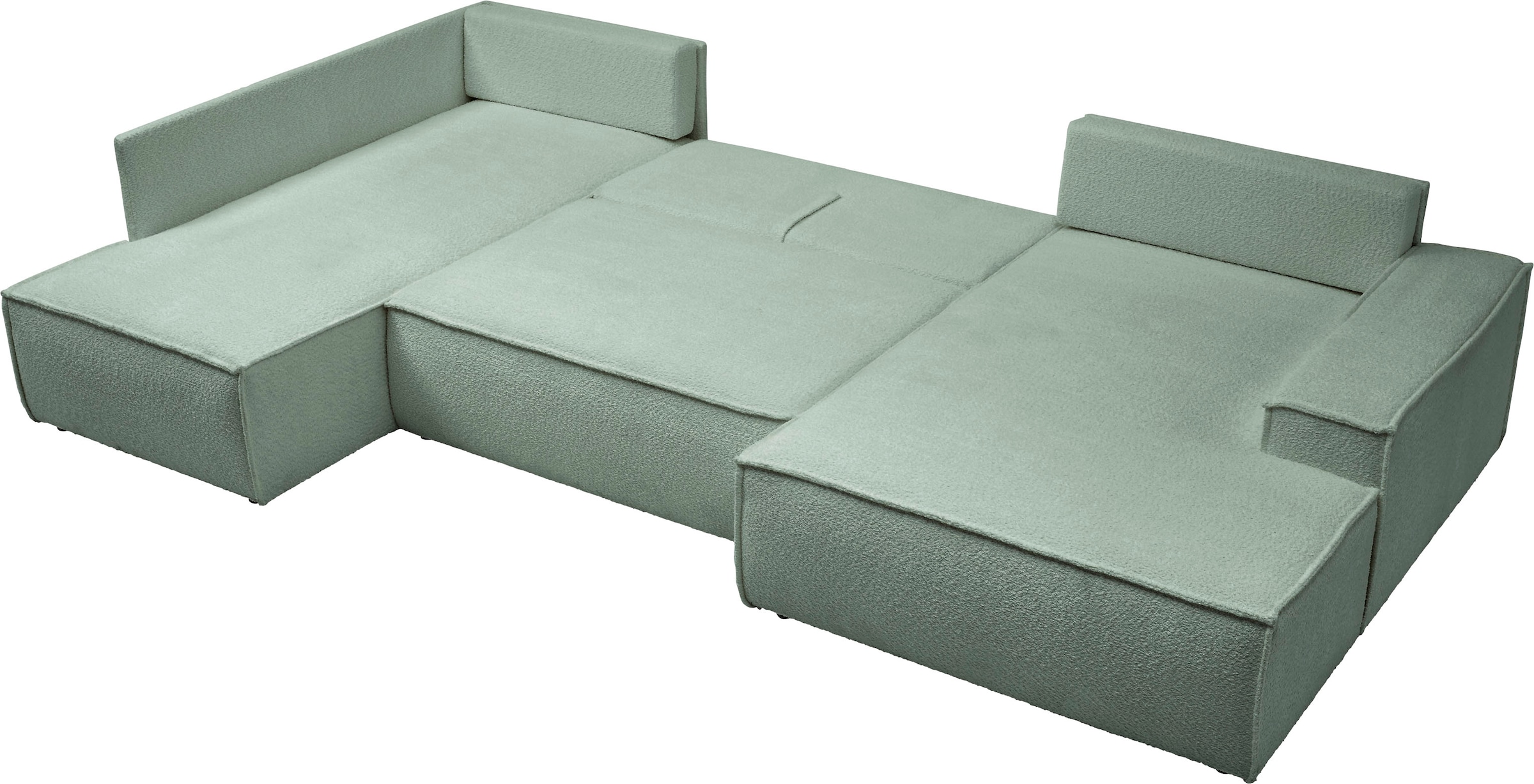 andas Wohnlandschaft »FINNLEY U-Form XXL 329 cm, Schlafsofa, Schlaffunktion m. Bettkasten«, (194/139 cm), Bouclé, Struktur und Cord