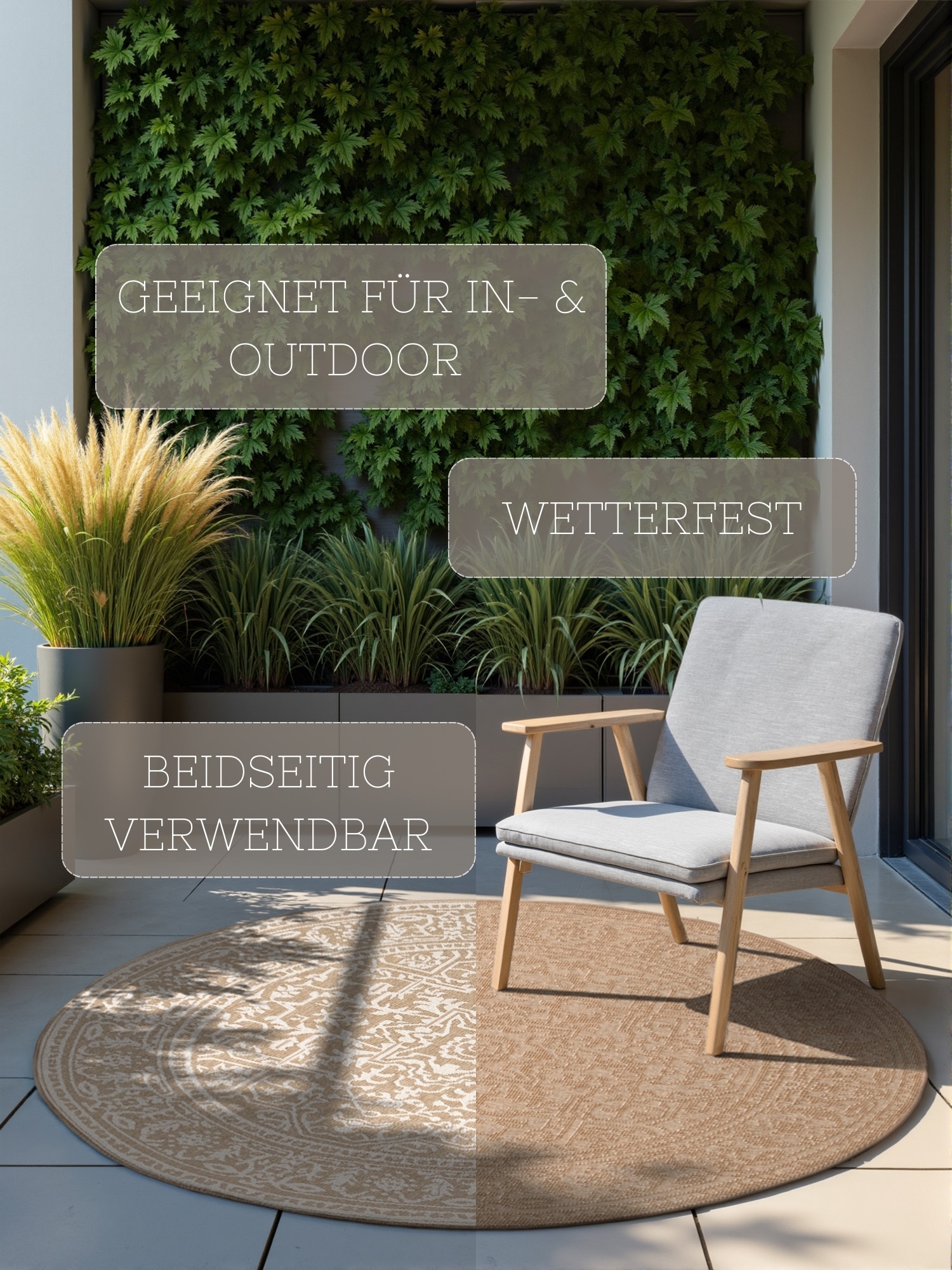 NORTHRUGS Outdoorteppich »Kona Wendeteppich«, rund, 5 mm Höhe, In und Outdoor, Flachgewebe, wetterfest, pflegeleicht, robust