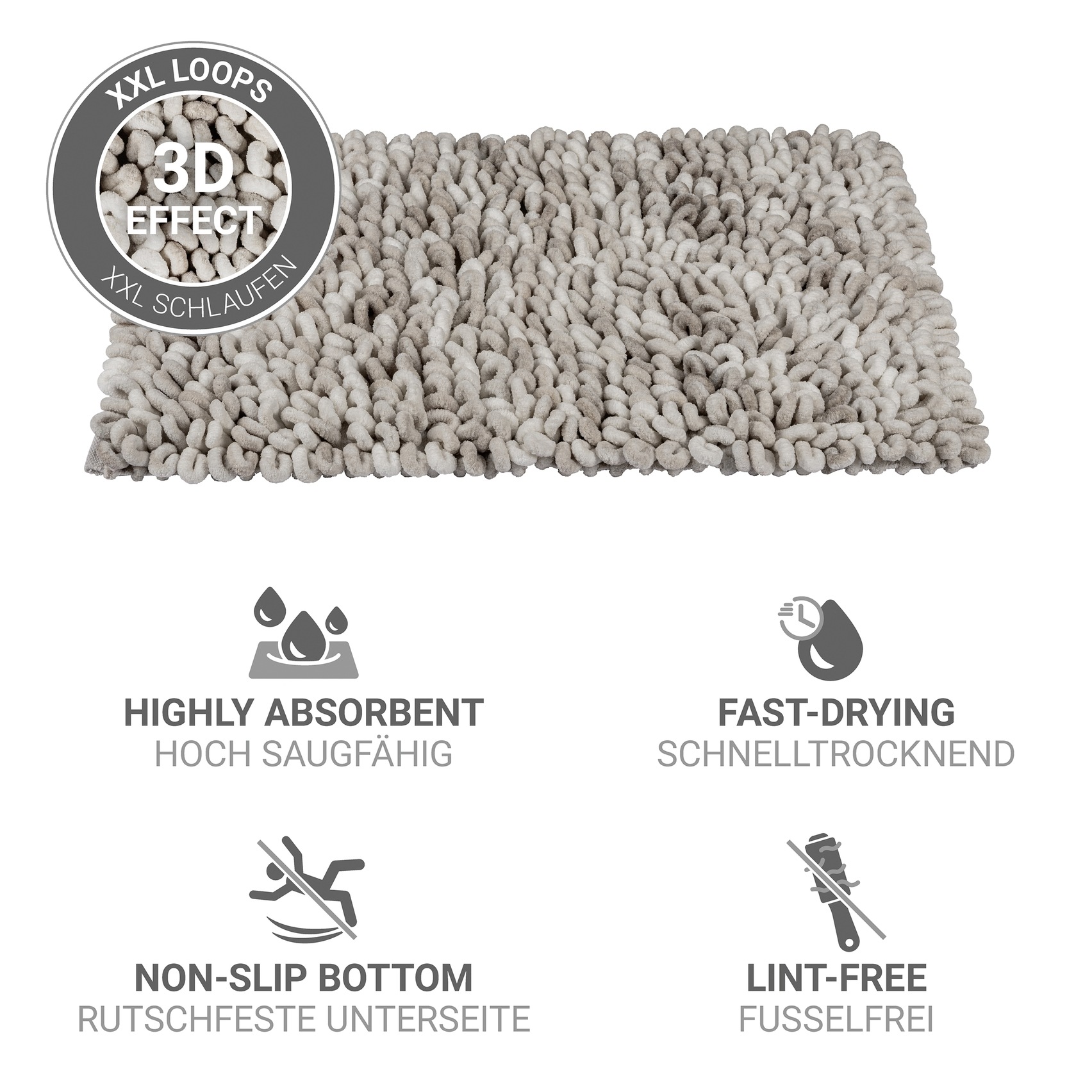 Thumbnail - WENKO Badematte "Lerici" Höhe 60 mm rutschhemmend beschichtet fusselfreier Badteppich, 3D-Struktur, hohe Feuchtigkeitsau...