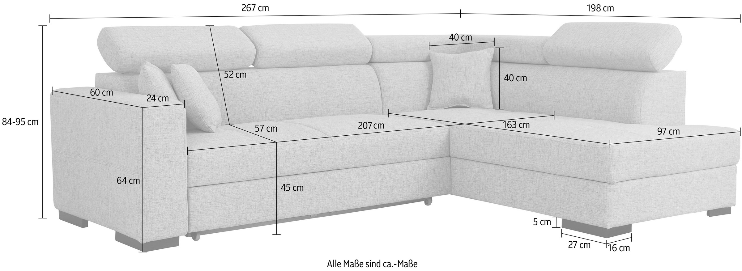 Home affaire Ecksofa »Tulio L-Form«, wahlweise mit Bettfunktion und Bettkasten, incl. 3 Zierkissen