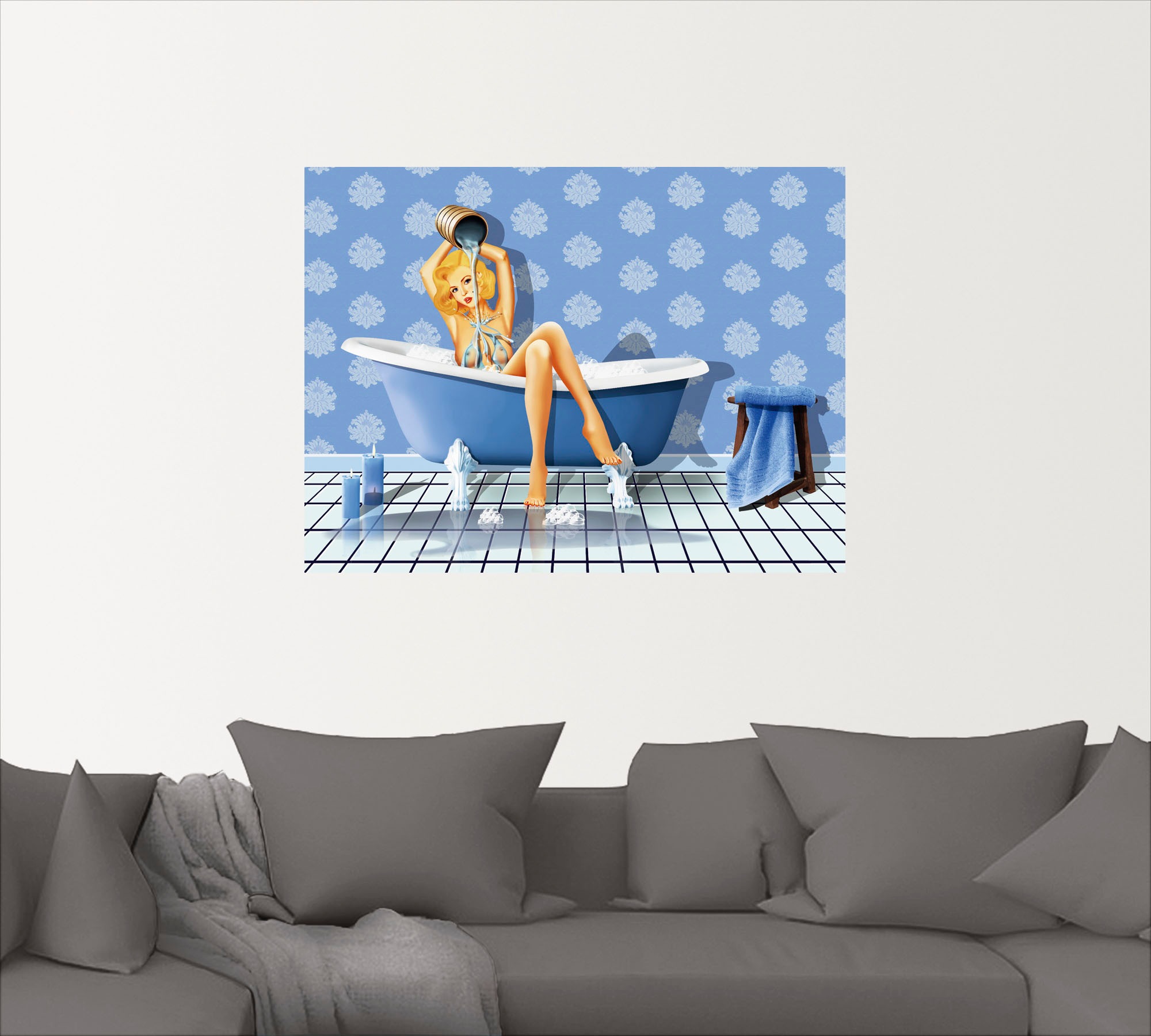 Artland Wandbild "Das sexy blaue Badezimmer", Frau, (1 St.), als Leinwandbi günstig online kaufen