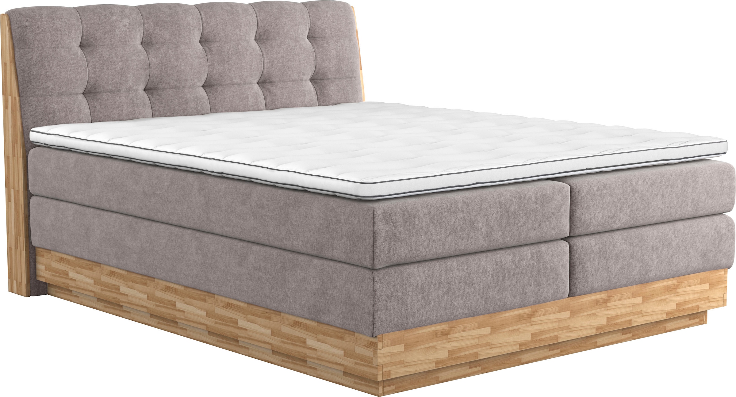 Boxspringbett HOME AFFAIRE, B:201cm L:217cm, grau, 100% Polyester, Komplettbetten, "Naome", Boxspringbett, Inklusive Topper