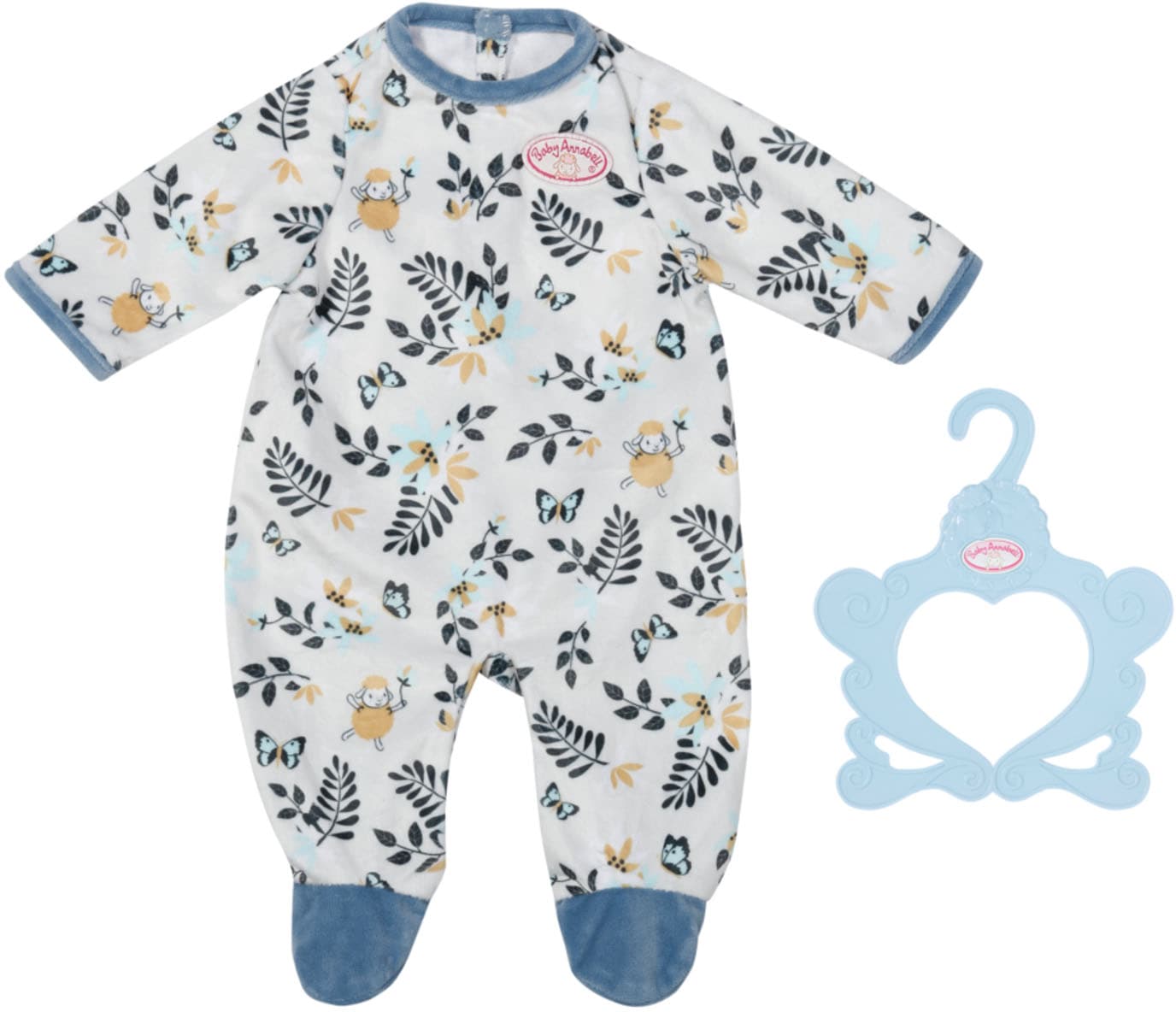 Baby Annabell Puppenkleidung »Strampler blau Blätter, 43 cm«, mit Kleiderbügel