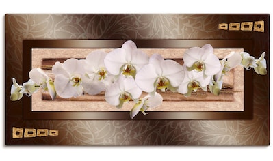 Leinwandbild »Weiße Orchideen mit goldenen Vierecken«, Blumen, (1 St.)