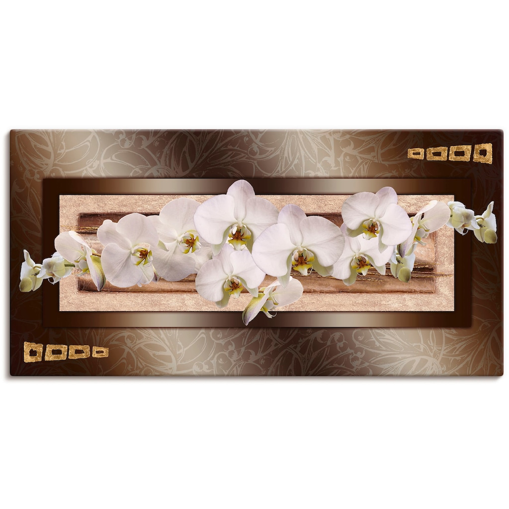 Artland Leinwandbild »Weiße Orchideen mit goldenen Vierecken«, Blumen, (1 St.)