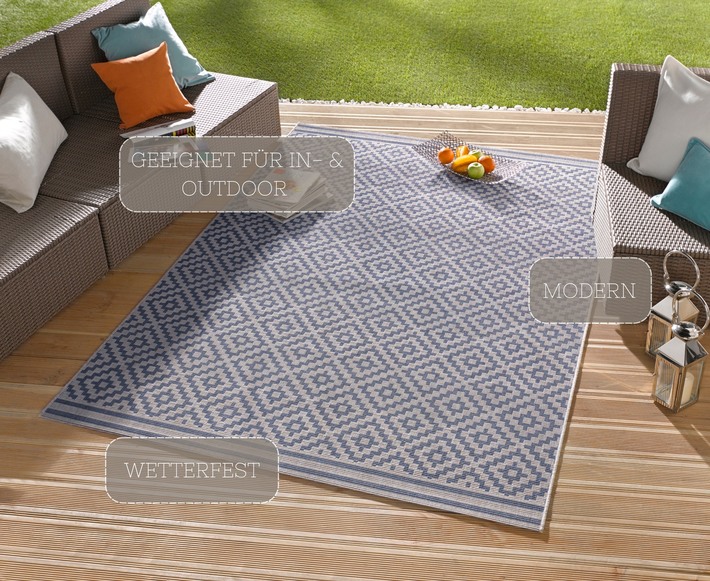NORTHRUGS Teppich »Raute«, rechteckig, 8 mm Höhe, In-& Outdoor, Wetterfest, Balkon, Läufer, Wohnzimmer, Terrasse, Raute