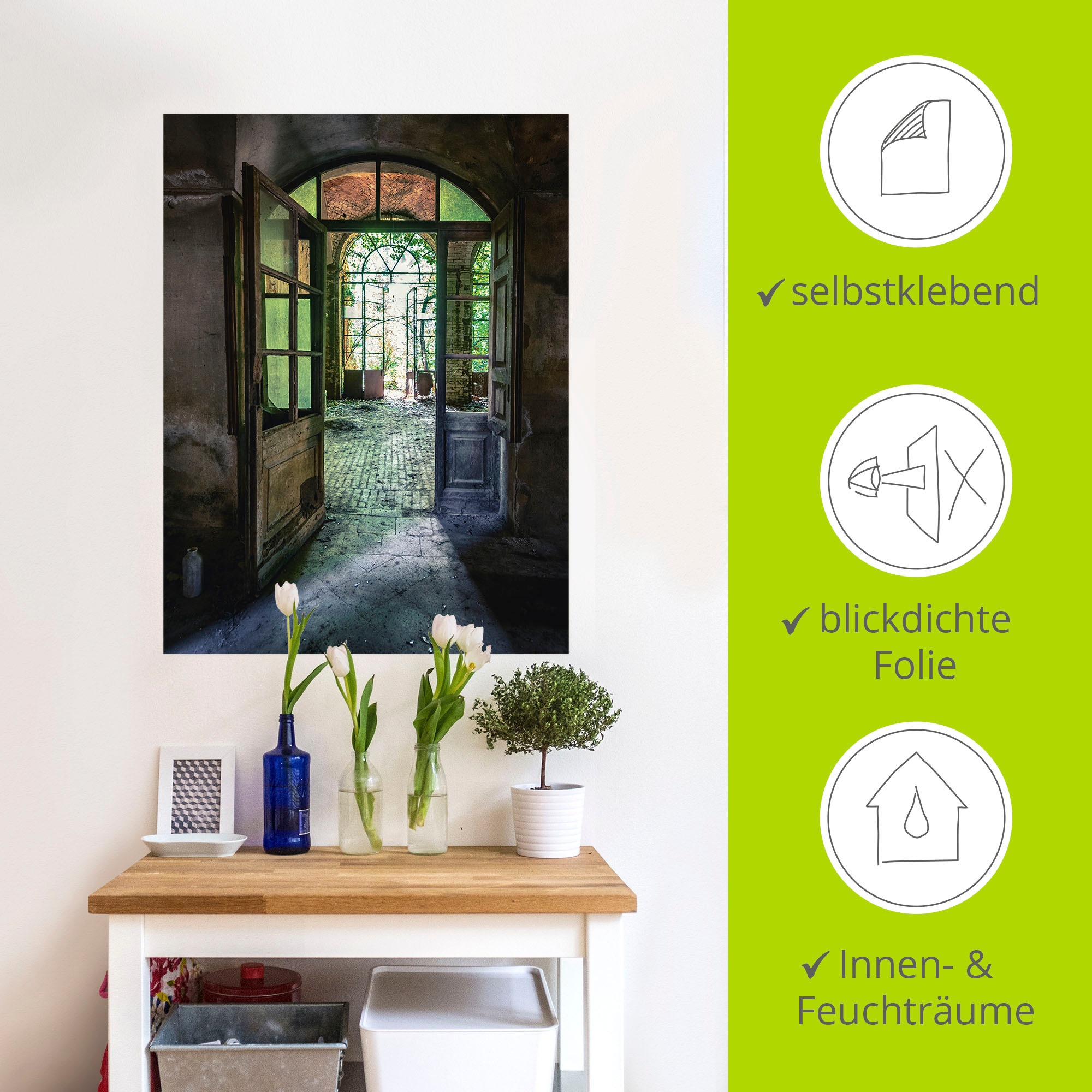 Artland Wandbild »Lost Place - alte Tür Fenster«, Fenster & Türen, (1 St.), als Alubild, Outdoorbild, Leinwandbild, Poster, Wandaufkleber