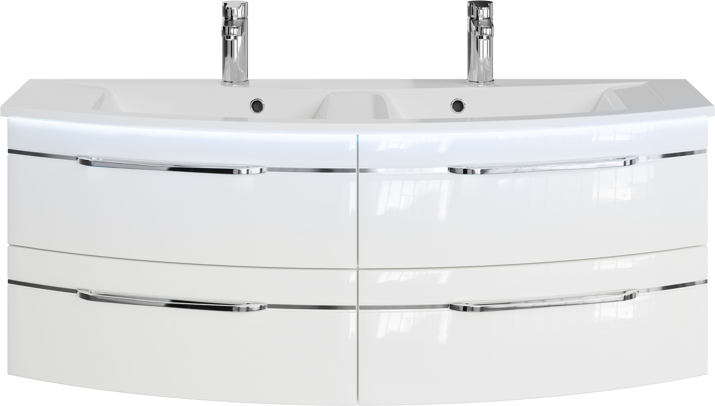 Saphir Waschtisch »Serie 7045 Mineralmarmor-Waschtisch und Unterschrank, 131 cm breit«, Doppel-Waschplatz mit 4 Schubladen, Badmöbel Set mit Waschtisch