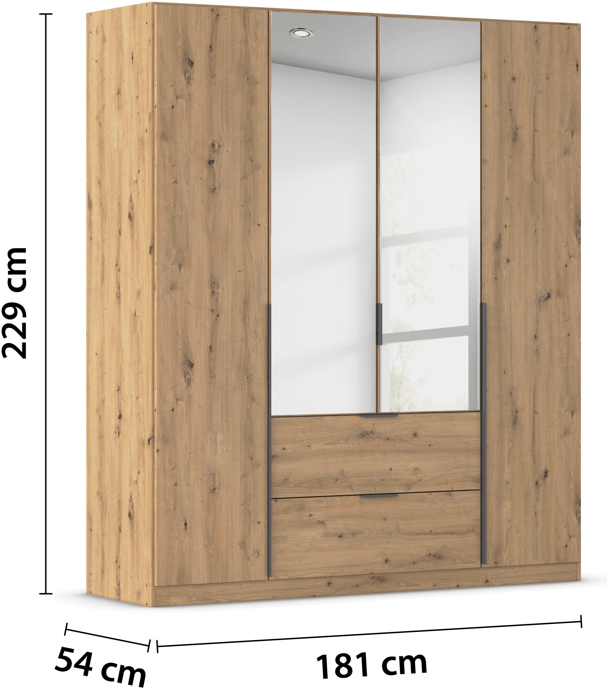 rauch Drehtürenschrank »Kleiderschrank Schrank Garderobe AGORDO mit Dekor- oder Hochglanzfront«, (in zwei Griff-Farben mit Dekor- oder Hochglanzfront), mit Außenschubkästen, in 6 Breiten und 2 Höhen MADE IN GERMANY