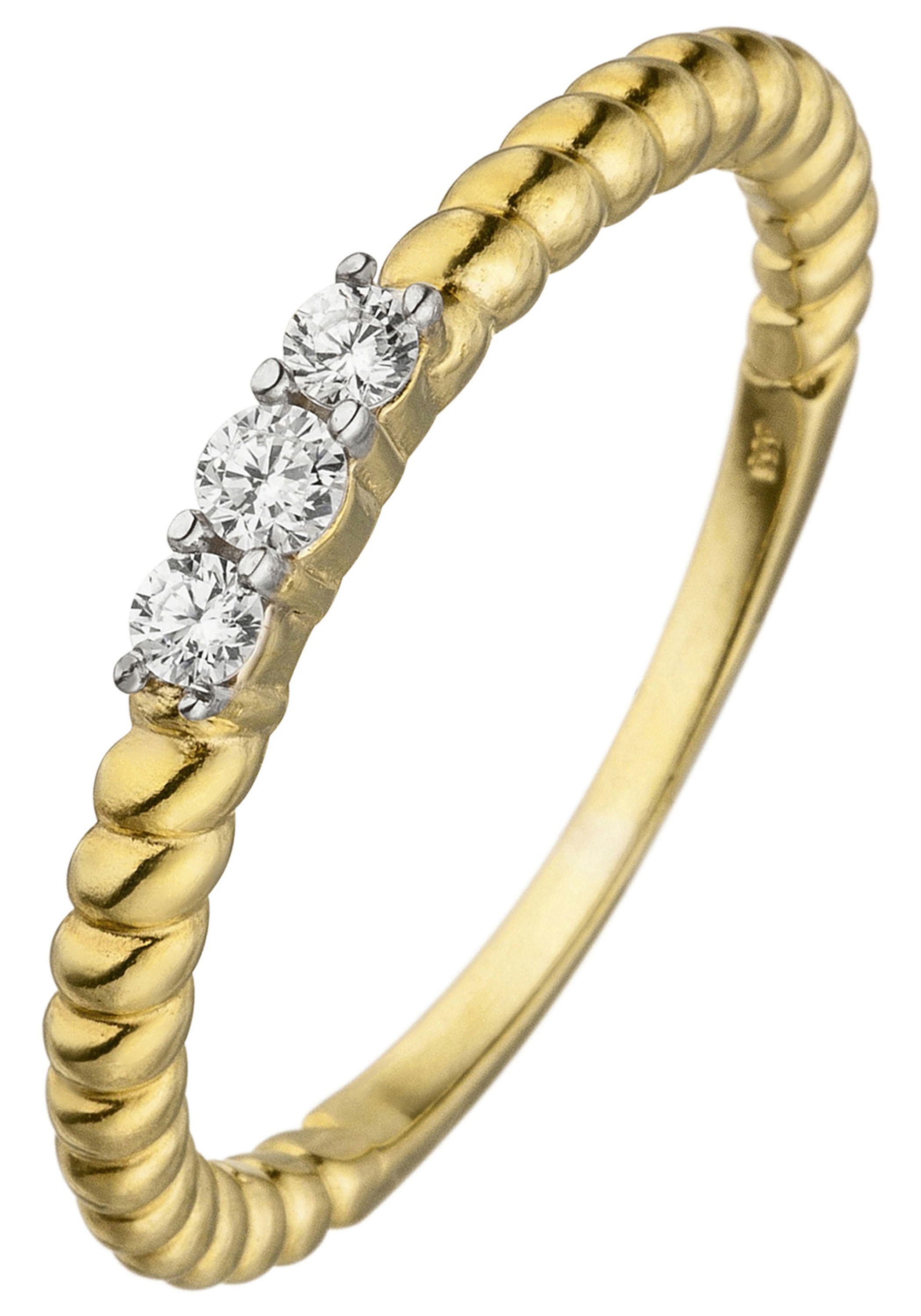 Goldring JOBO "Ring Damenring schmal" Gr. 52, gelbgold 333, Fingerringe, Damen, 52, Gelbgold 333, Goldring, 333 Gold mit 3 Zirkonia