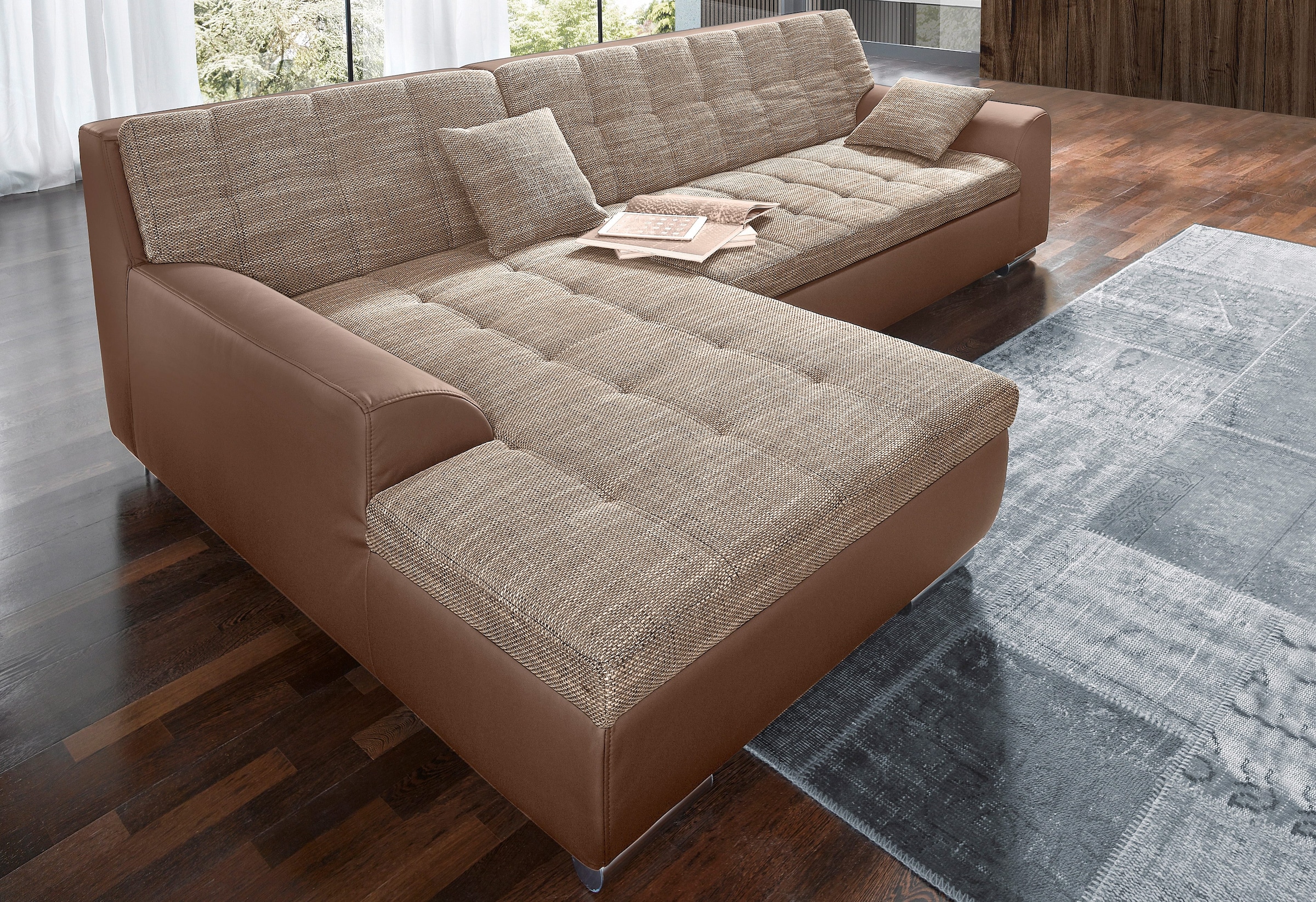 DOMO collection Ecksofa Treviso, wahlweise mit Bettfunktion, incl. Zierkissen