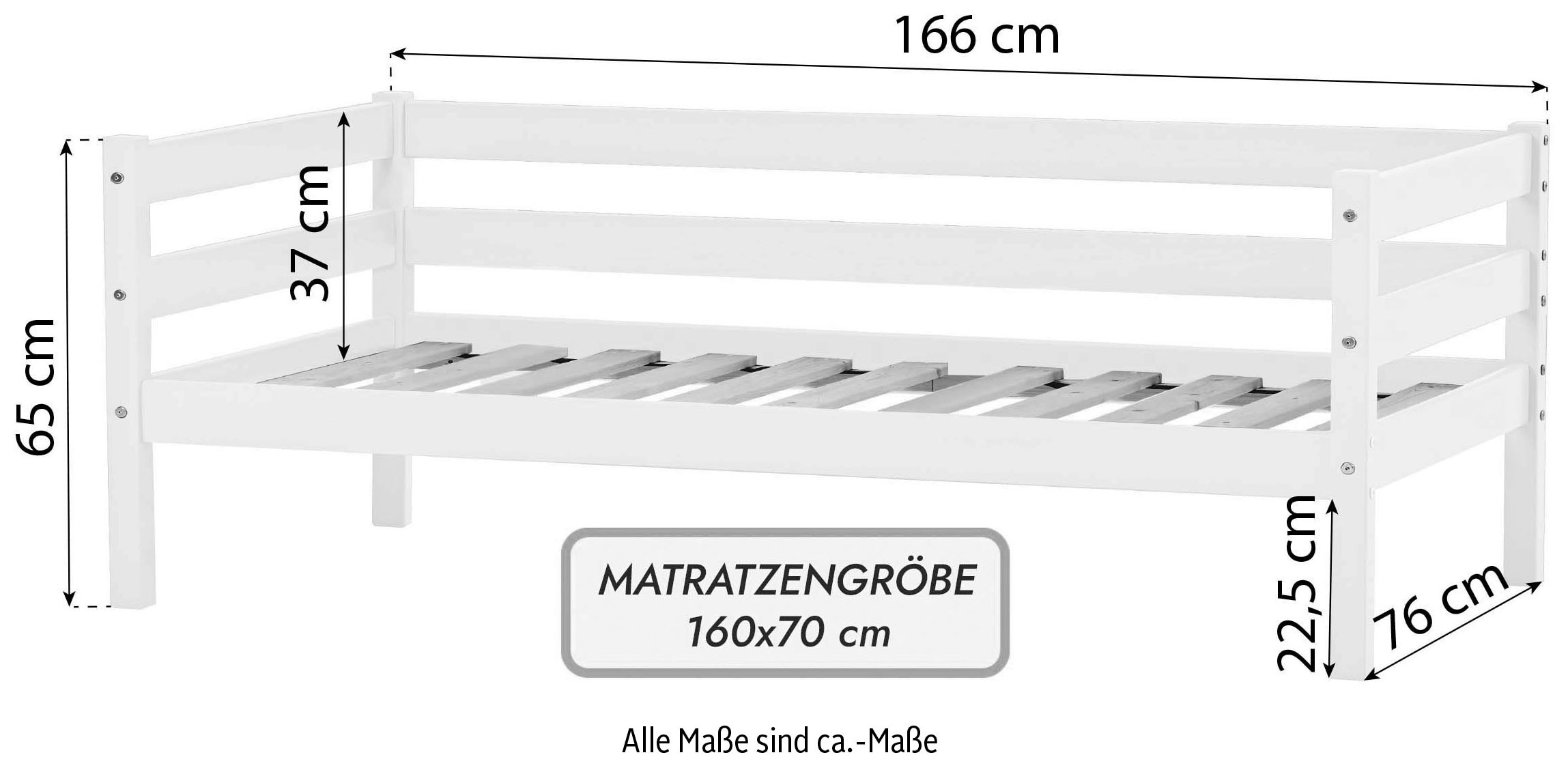 Hoppekids Einzelbett »ECO Comfort Kinderbett, Kiefer Massivholz, Jugendbett inkl. Rollrost« 70x160 cm, wahlweise in verschieden Farben/ Matratze/ Absturzsicherung