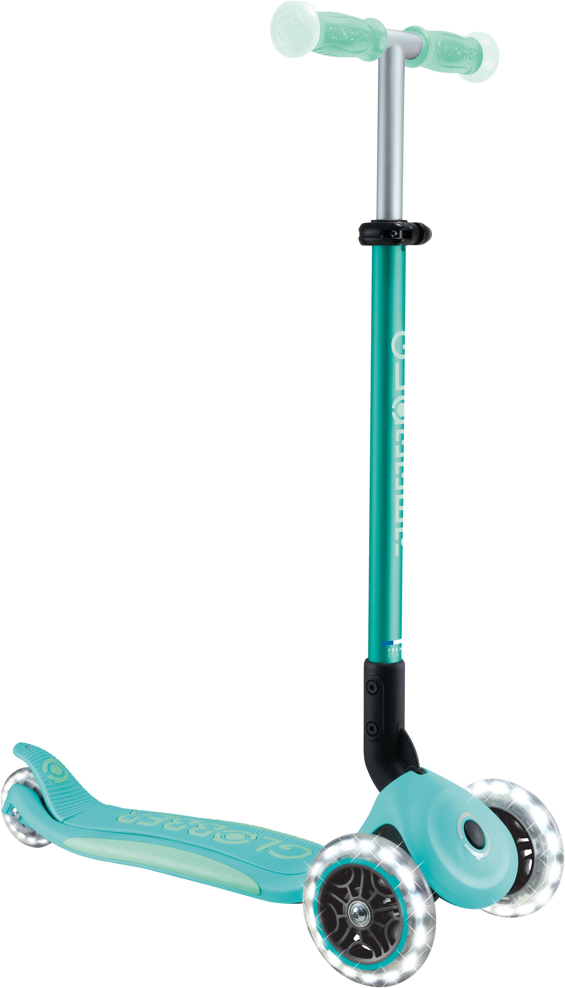 GLOBBER Kinder Tretroller "ELITE GLOW LIGHTS, mit Leuchtrollen und Glow-Effekt"mint, B:28cm L:58cm, Roller