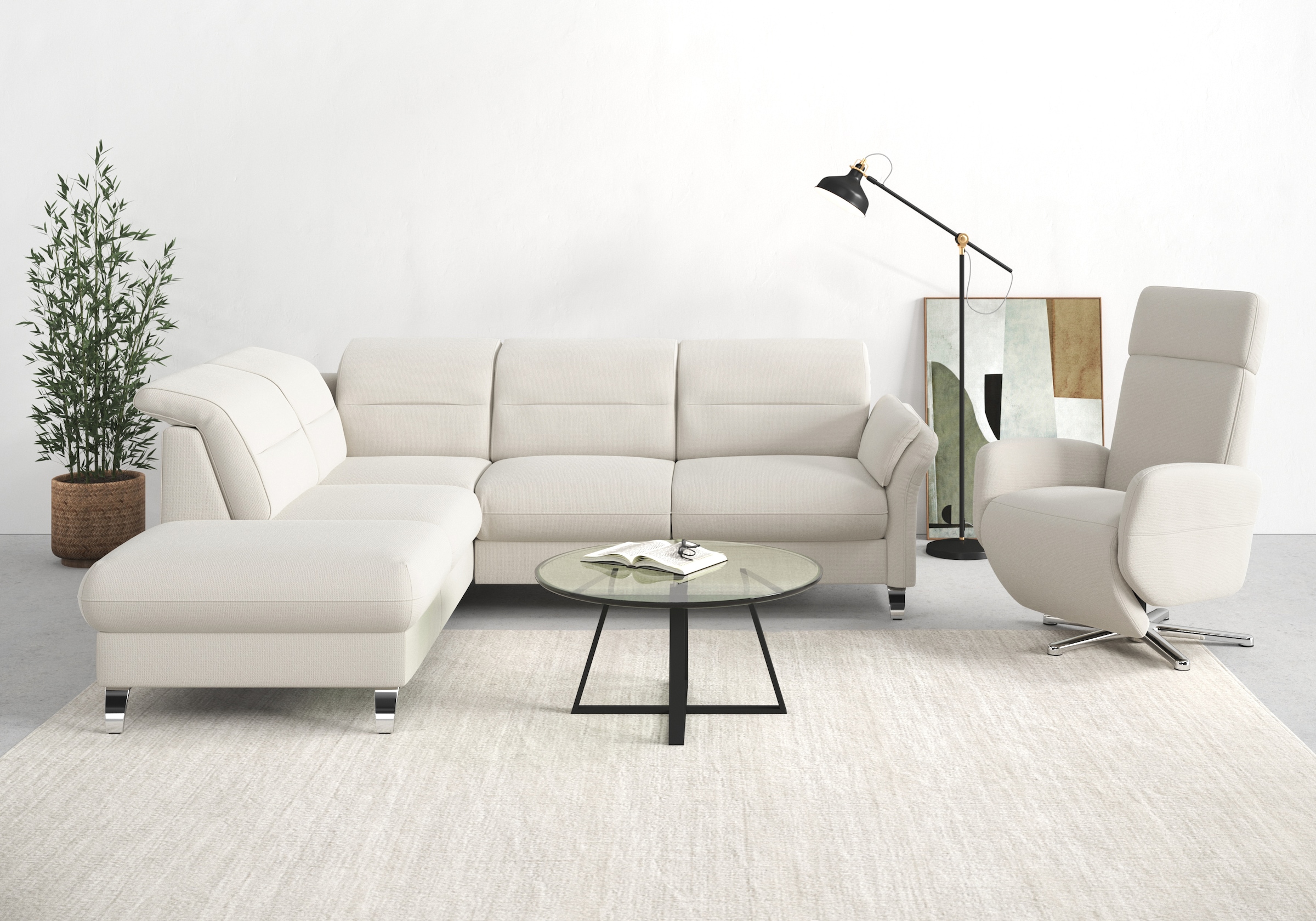 sit&more Ecksofa "Grenoble L-Form mit Federkern" wahlweise mit Schlaffunktion, Bettkasten, Arm- und Kopfteilverstellung