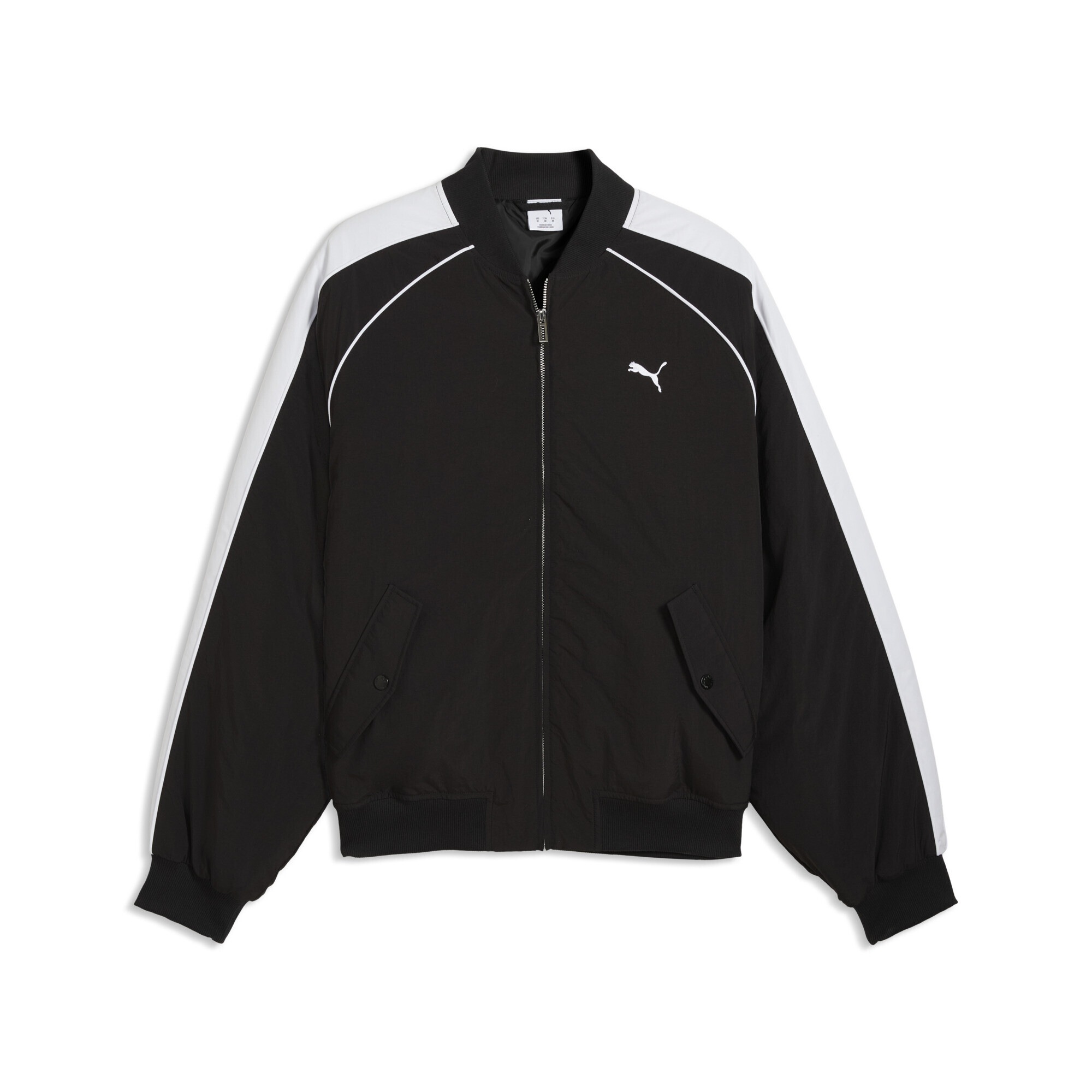Bomberjacke PUMA "T7 Bomberjacke Erwachsene", Herren, Gr. S, schwarz, Obermaterial: 100% Nylon; Futter: 100% Polyester; Füllung: 100% Polyester; Rippe: 6% Elasthan, 94% Baumwolle; Einsatz: 100% Polyester, Jacken Bomberjacke