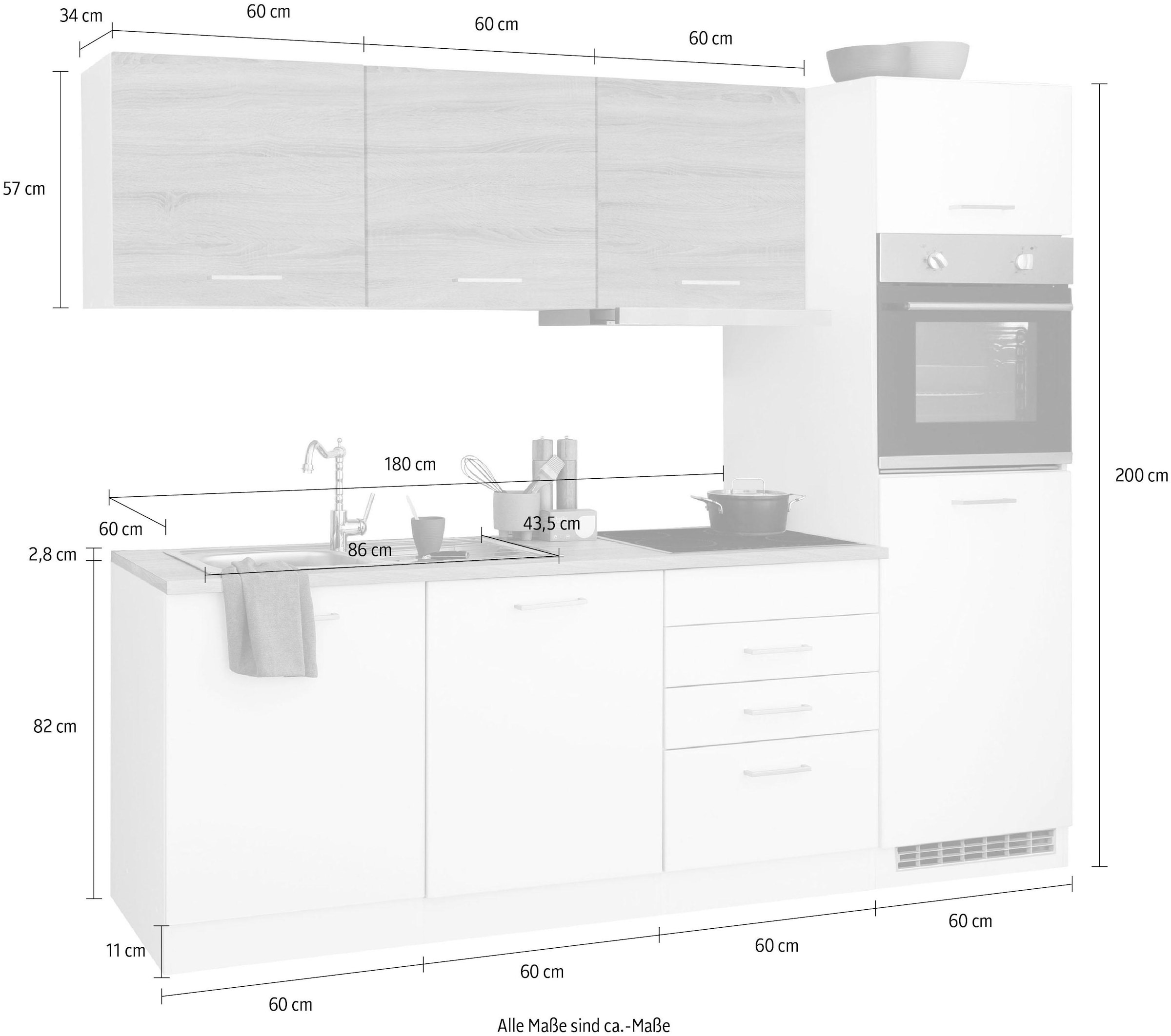 HELD MÖBEL Küchenzeile »Visby«, mit E-Geräten, Breite 240 cm inkl. Kühlschrank