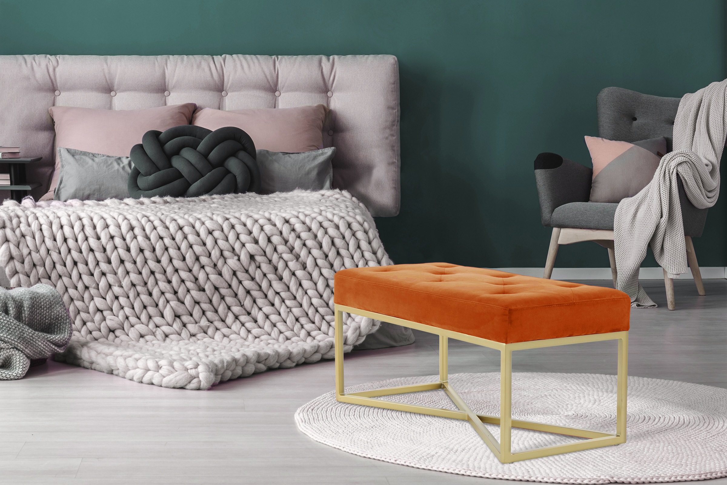 Kayoom "Cameron 125, glamouröses Design, glänzenden Metallfüßen, in Samt-Look" 1 Stk. tlg. bequem, elegant, mit Zierknöpfen, Gold-coated Eisengestell