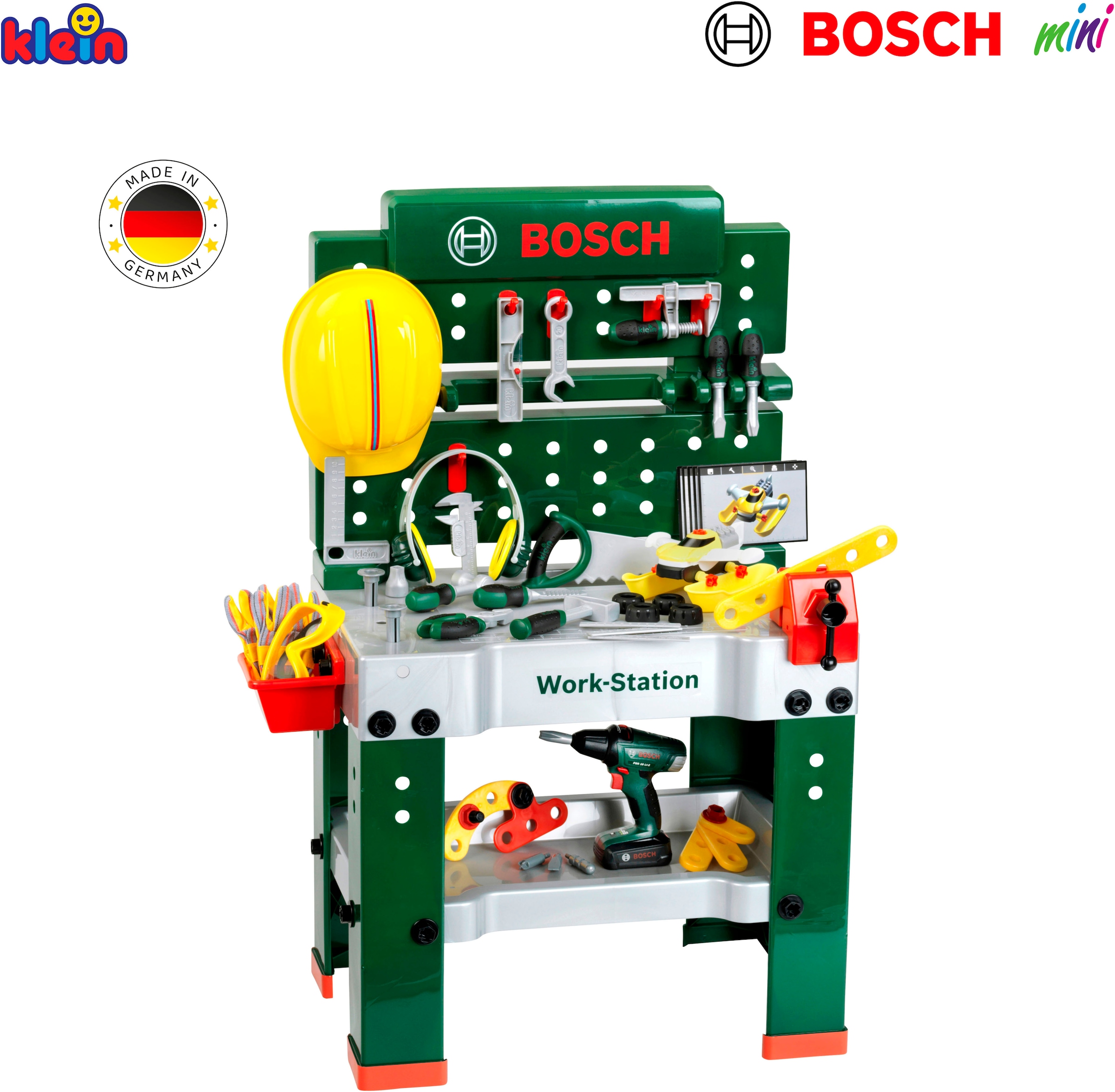 Klein Spielwerkbank »BOSCH-Workstation Mega, mit Handwerker Set«, mit BOSCH Akkuschrauber; Made in Germany