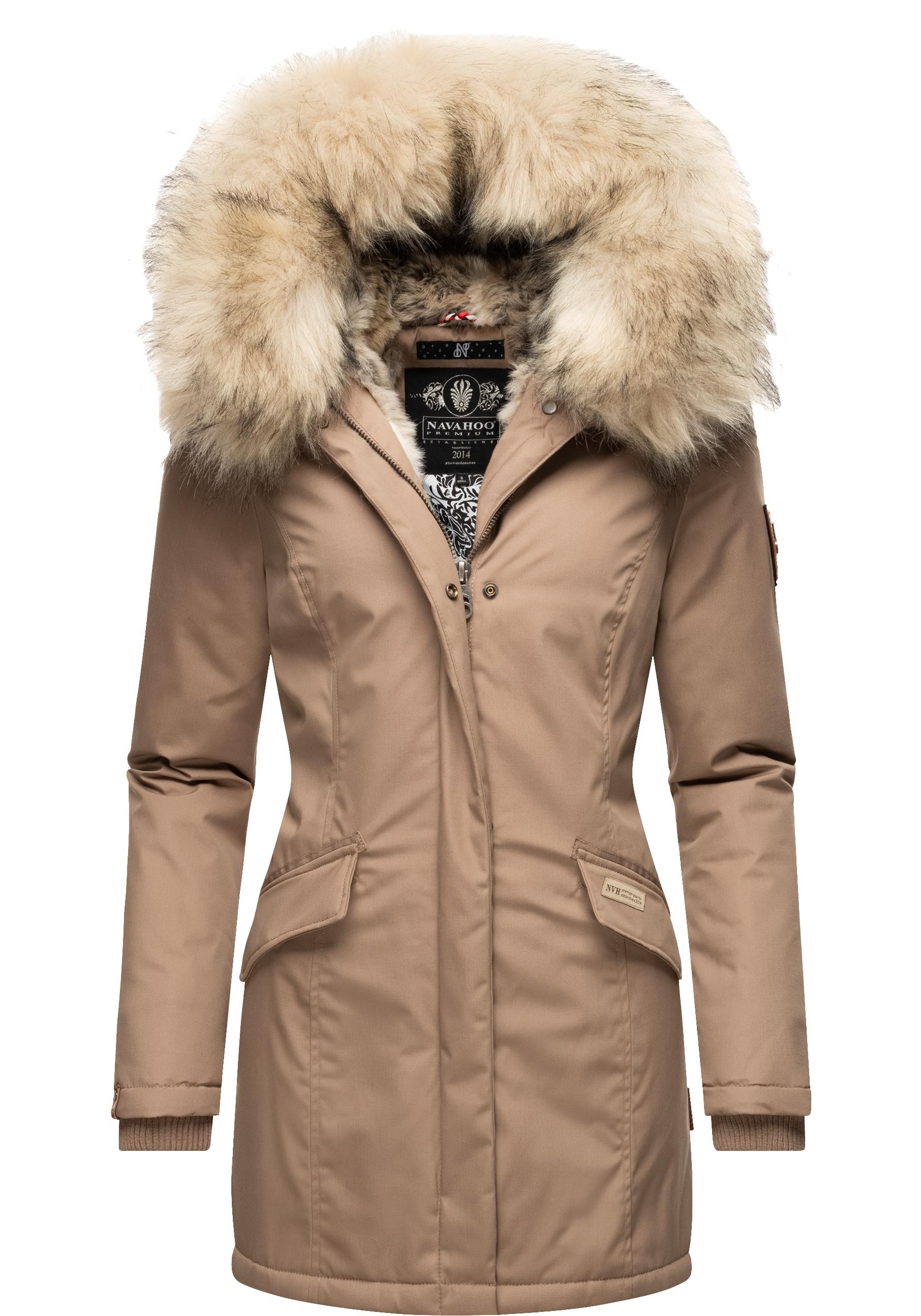 Navahoo Wintermantel "Cristal", stylischer Damen Winterparka mit Kunstfell-Kapuze