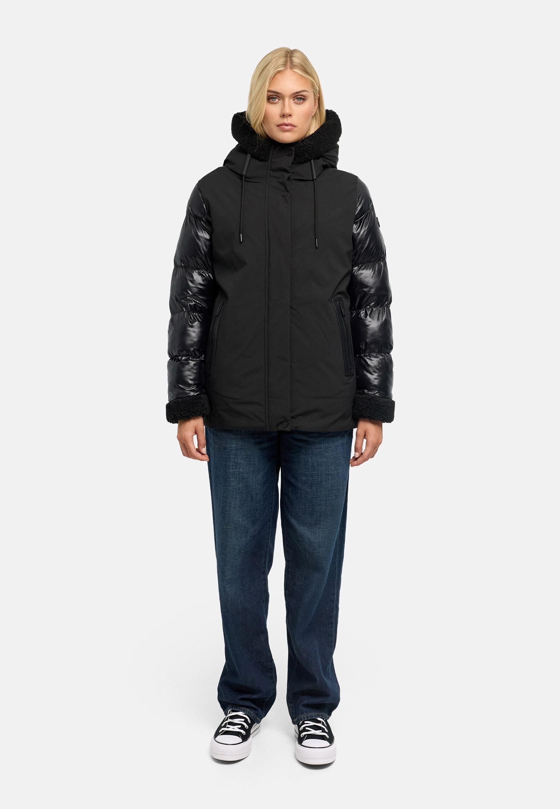 Navahoo Winterjacke »Herzschmelz 14« mit Kapuze Warme Damen Jacke mit Teddy-Kunstfell Details