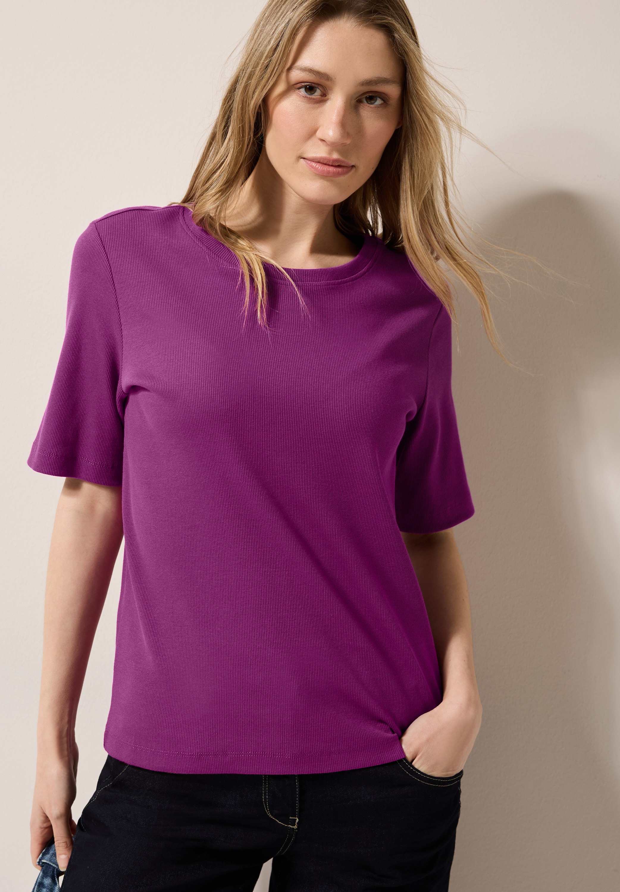 Cecil T-Shirt, mit feiner Ripp Struktur