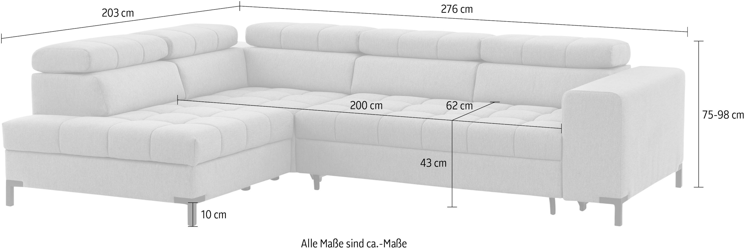 exxpo - sofa fashion Ecksofa »Bocco, hochwertige Verarbeitung, toller Sitzkomfort, bequem, L-Form«, wahlweise mit Bettfunktion u. Bettkasten, inkl. Kopfteilverstellung