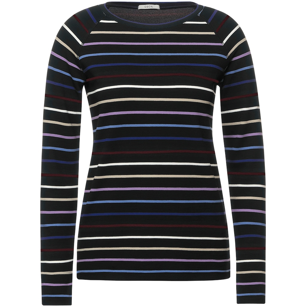 Damenmode Shirts & Sweatshirts Cecil Rundhalsshirt, mit Raglanärmeln schwarz-gestreift