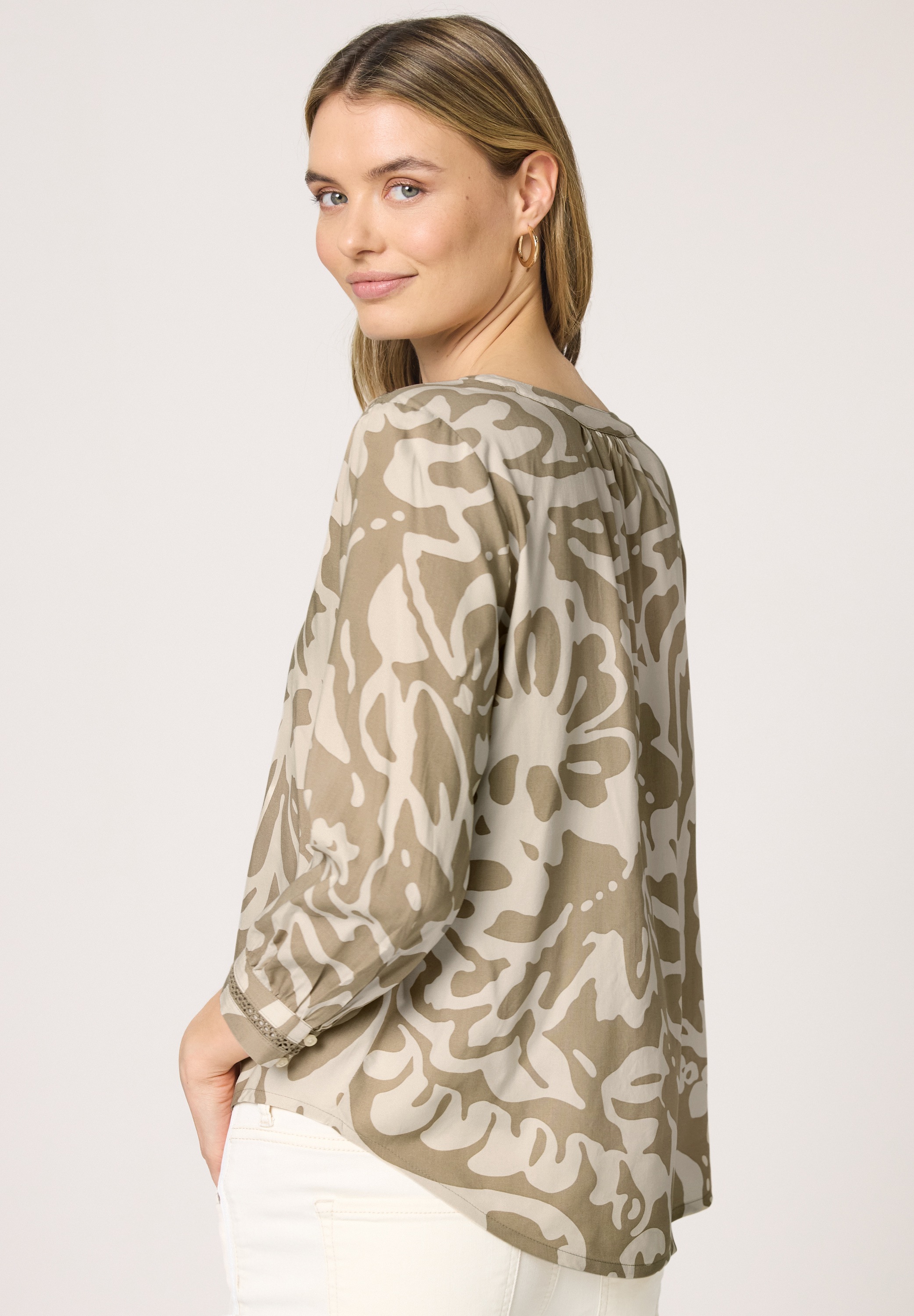 Tunika STREET ONE, Damen, Gr. 34, safari beige, Web, 100% Viskose, unifarben, klassisch, V-Ausschnitt, eng Bündchen, Tuniken, mit 3/4 Ärmeln 2