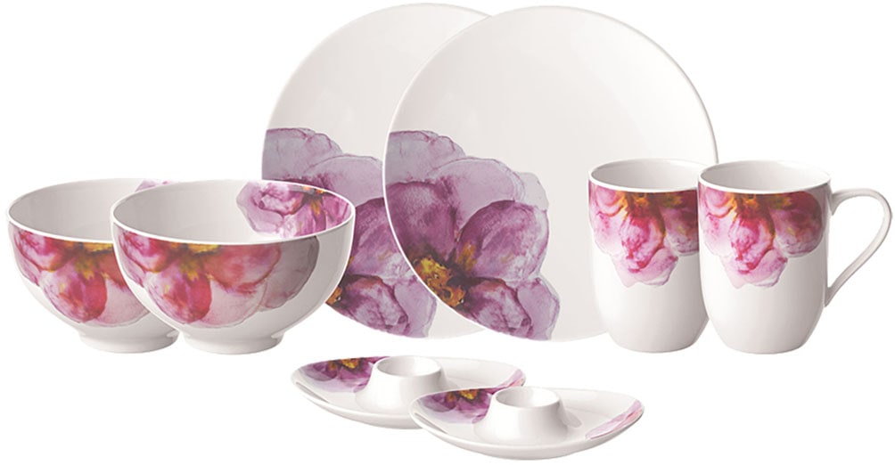 Villeroy & Boch Frühstücks-Geschirrset "Rose Garden", (Set, 8 tlg., je 2 Müslischalen, Eierbecher, Frühstücksteller Henk