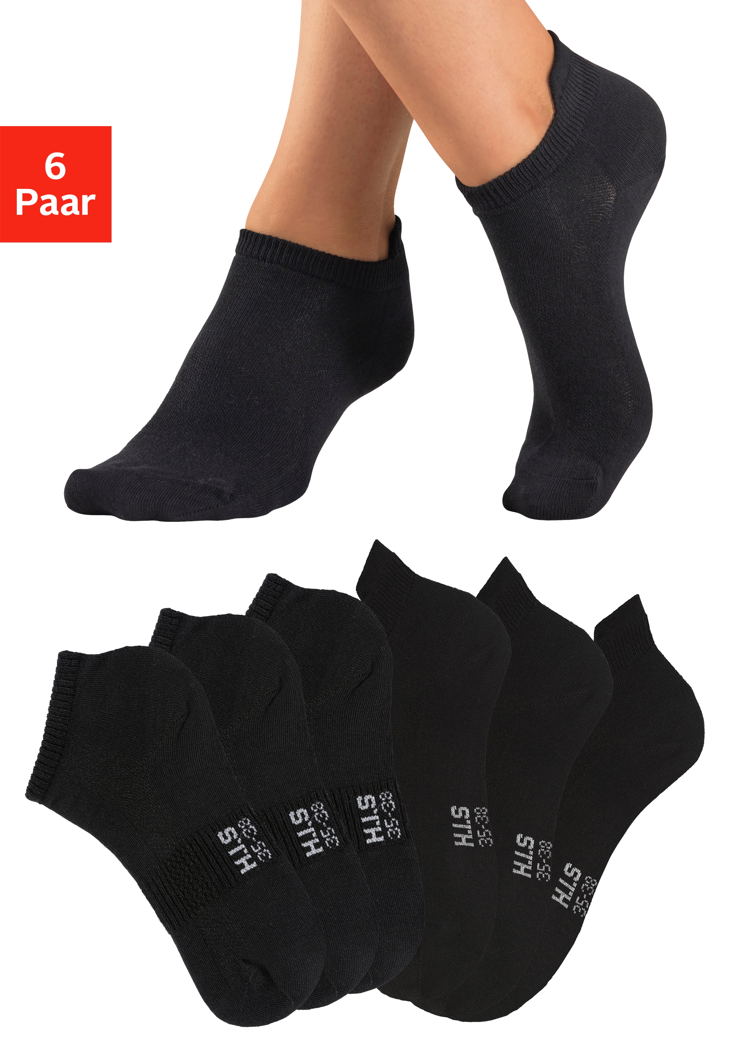 H.I.S Sportsocken "Damen Herren Kurzsocken und Sneakersocken in einem Pack" Packung, 6 Stk. tlg. weicher Baumwollmix mit verstärkter Ferse und Spitze
