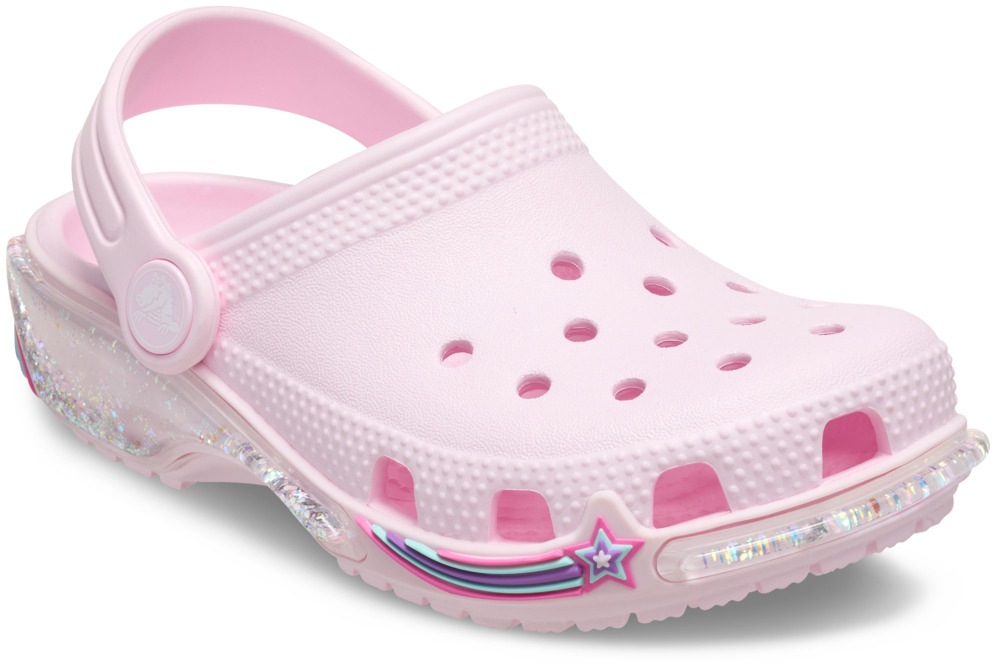 CROCS Kinder Clog "Toddler Classic Star Sparkle Shaker Clog", Gr. 24, rosa, Croslite , Glitzer, Schuhe, Freizeitschuh, Sandale gefüllt mit Glitzer