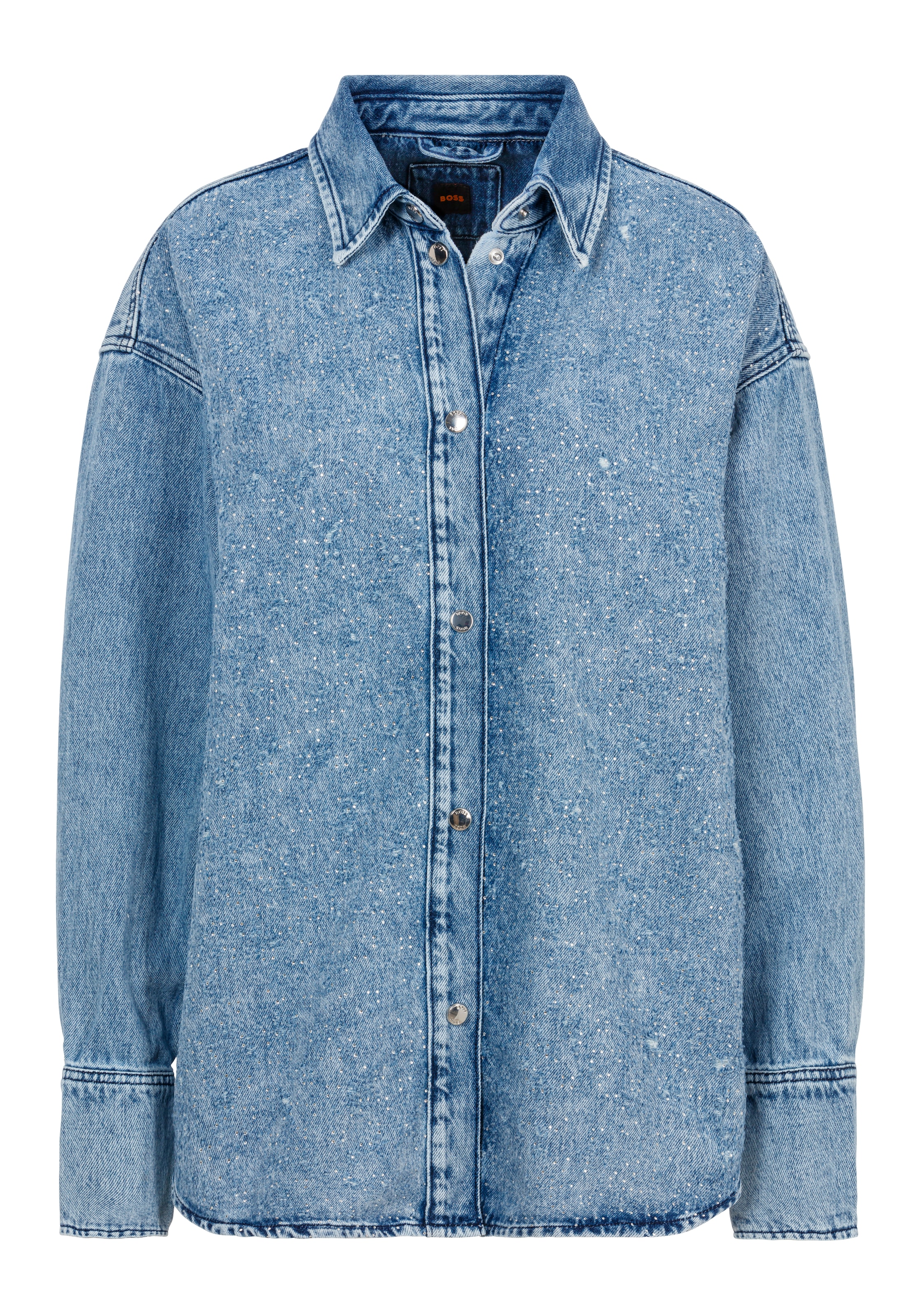 Klassische Bluse »C_DENIM SHIRT HF«, mit Blusenkragen und All Over Straß & Glitzereffekt