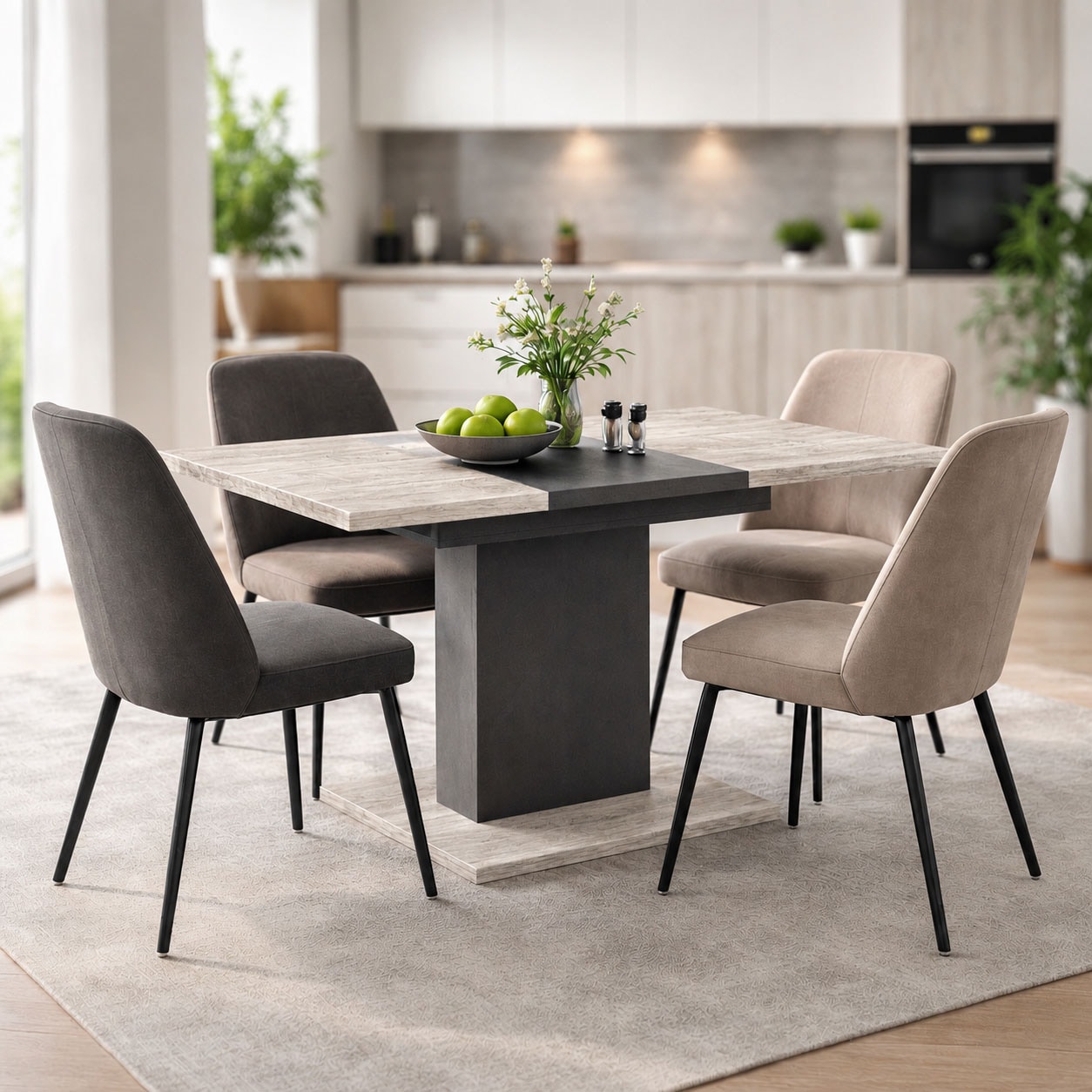 OTTO home Esstisch "Boston, Säulentisch, Speisetisch, Küchentisch, ausziehbar bis 150 cm" Platz für bis zu 6 Personen, verlängerbar durch Einlegeplatte