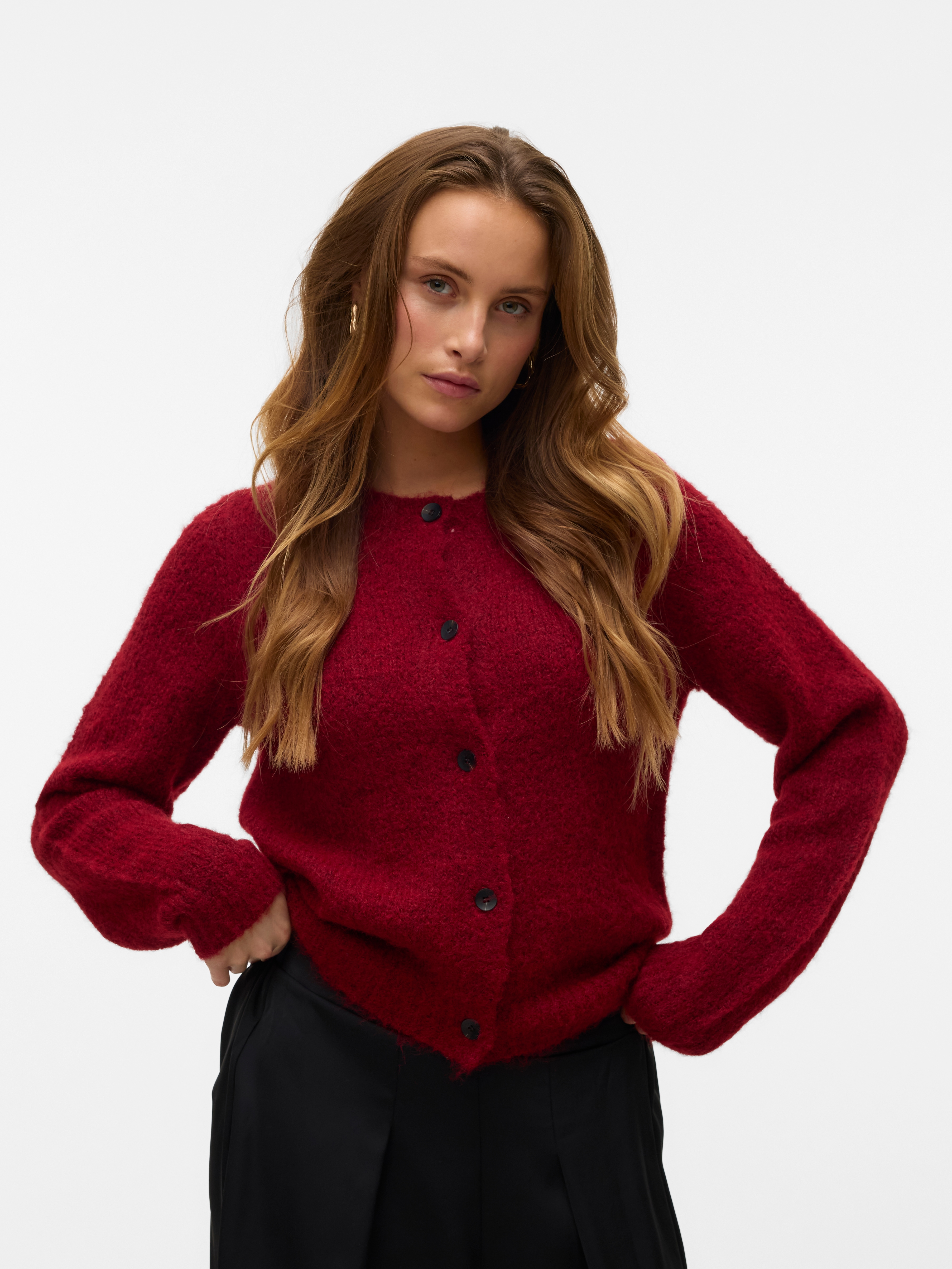 Vero Moda Strickjacke "VMNOVAH LS O-NECK BUTTON CARDI GA NOOS" Materialmix, regular fit