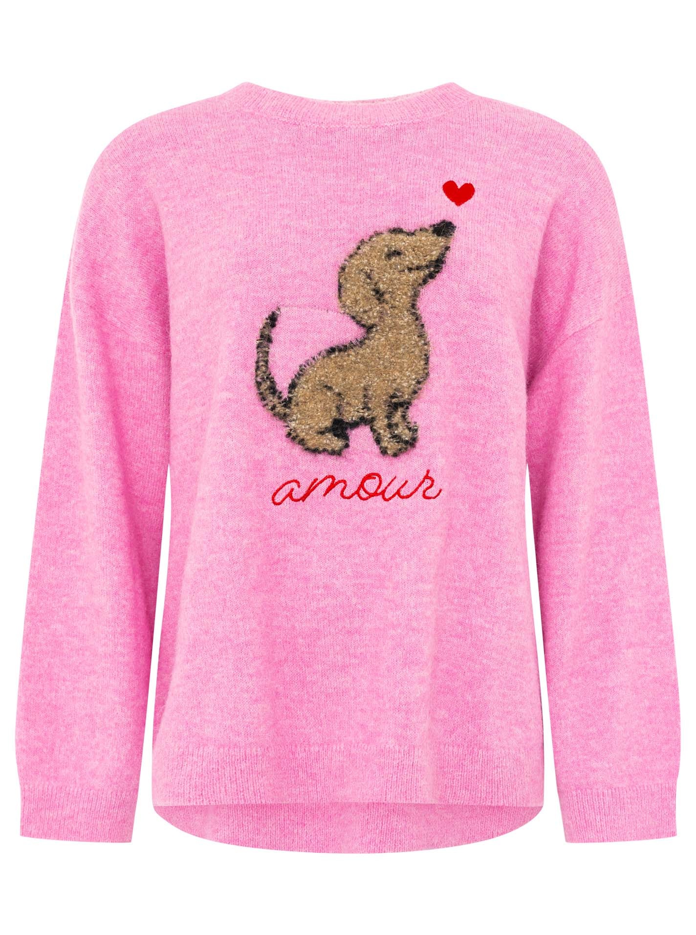Zwillingsherz Strickpullover »"Dog Amour"« mit Hundemotiv, Rundhals, oversize, überschnittene Schultern, Strick