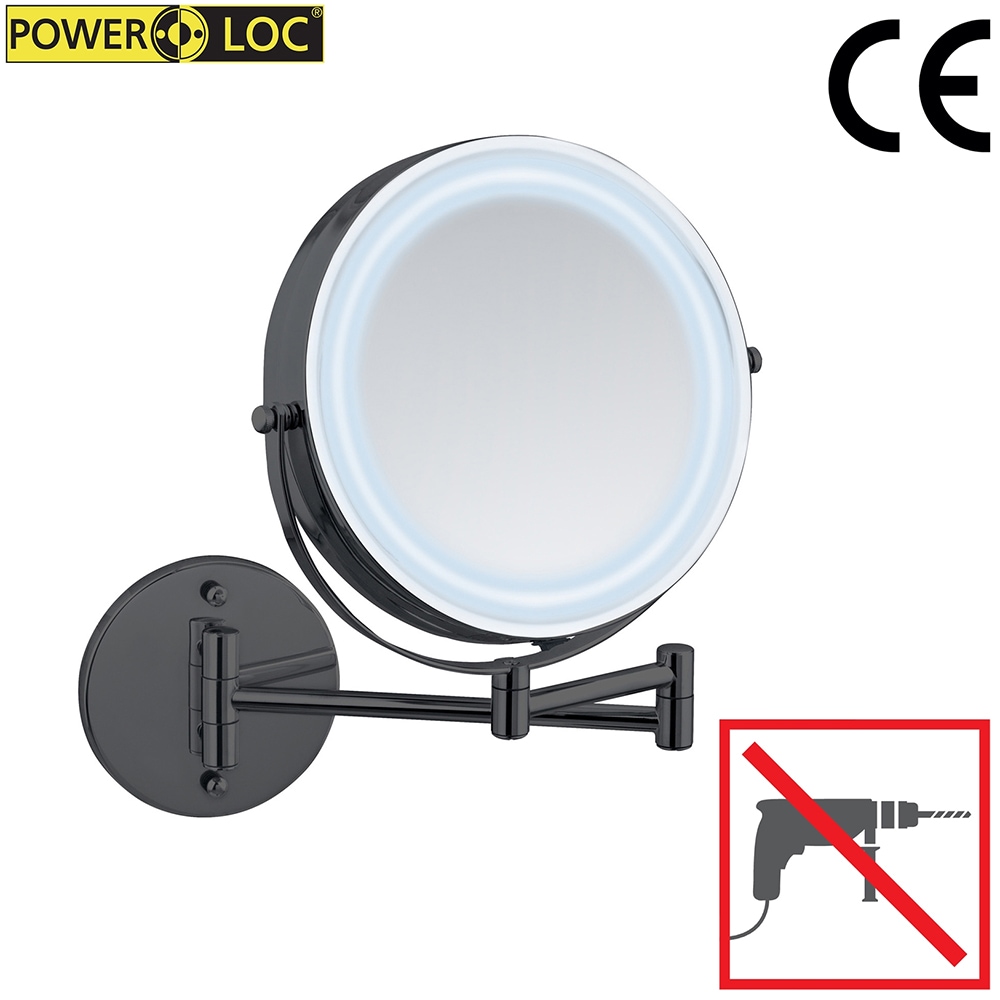 Wenko Power-Loc® LED Wandspiegel Lumi Schwarz mit 5-fach Vergrößerung
