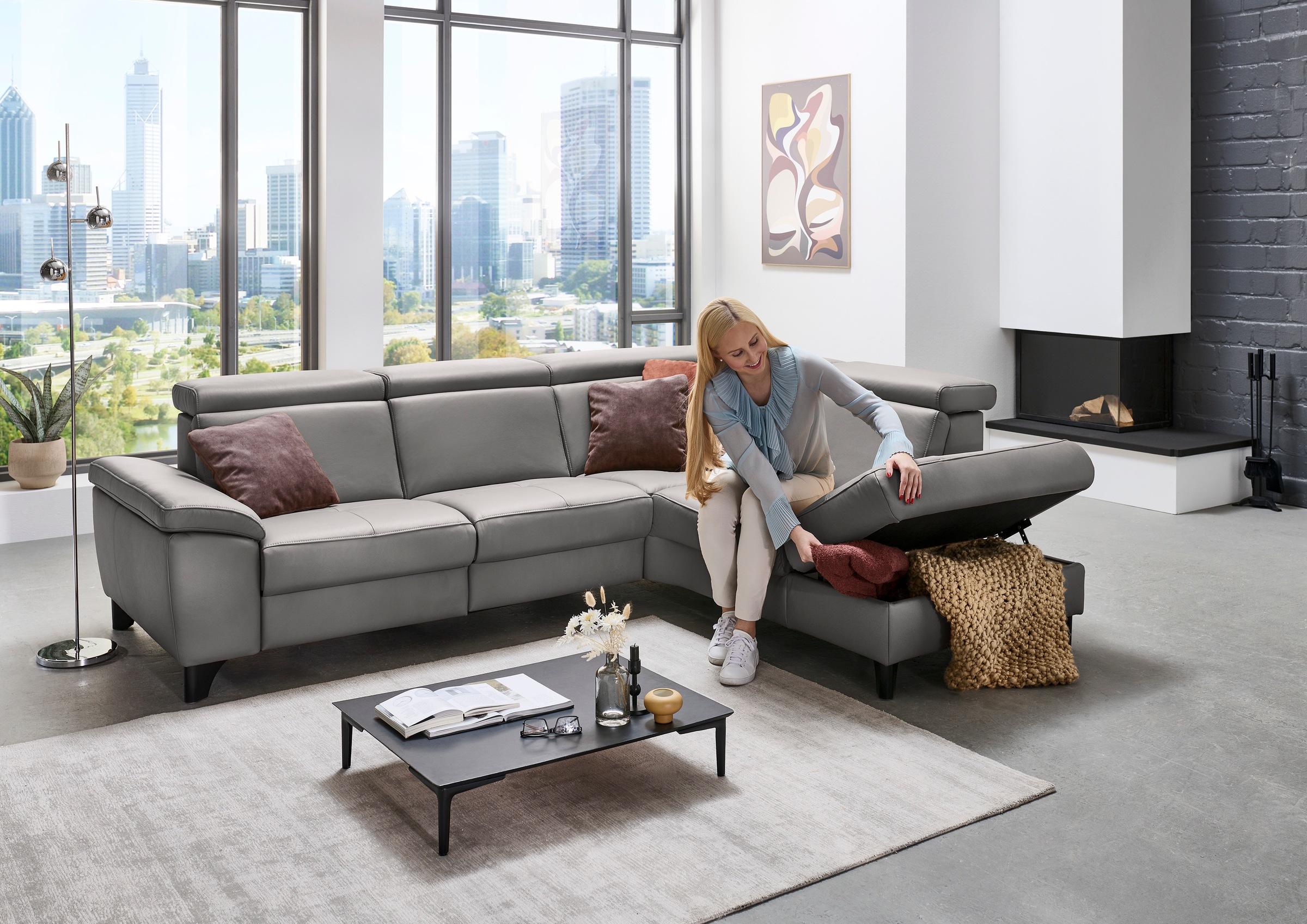 Die PlanBar Ecksofa »PN-EM23166 L-Form«, optional mit Kopfteilverstellung und Stauraum