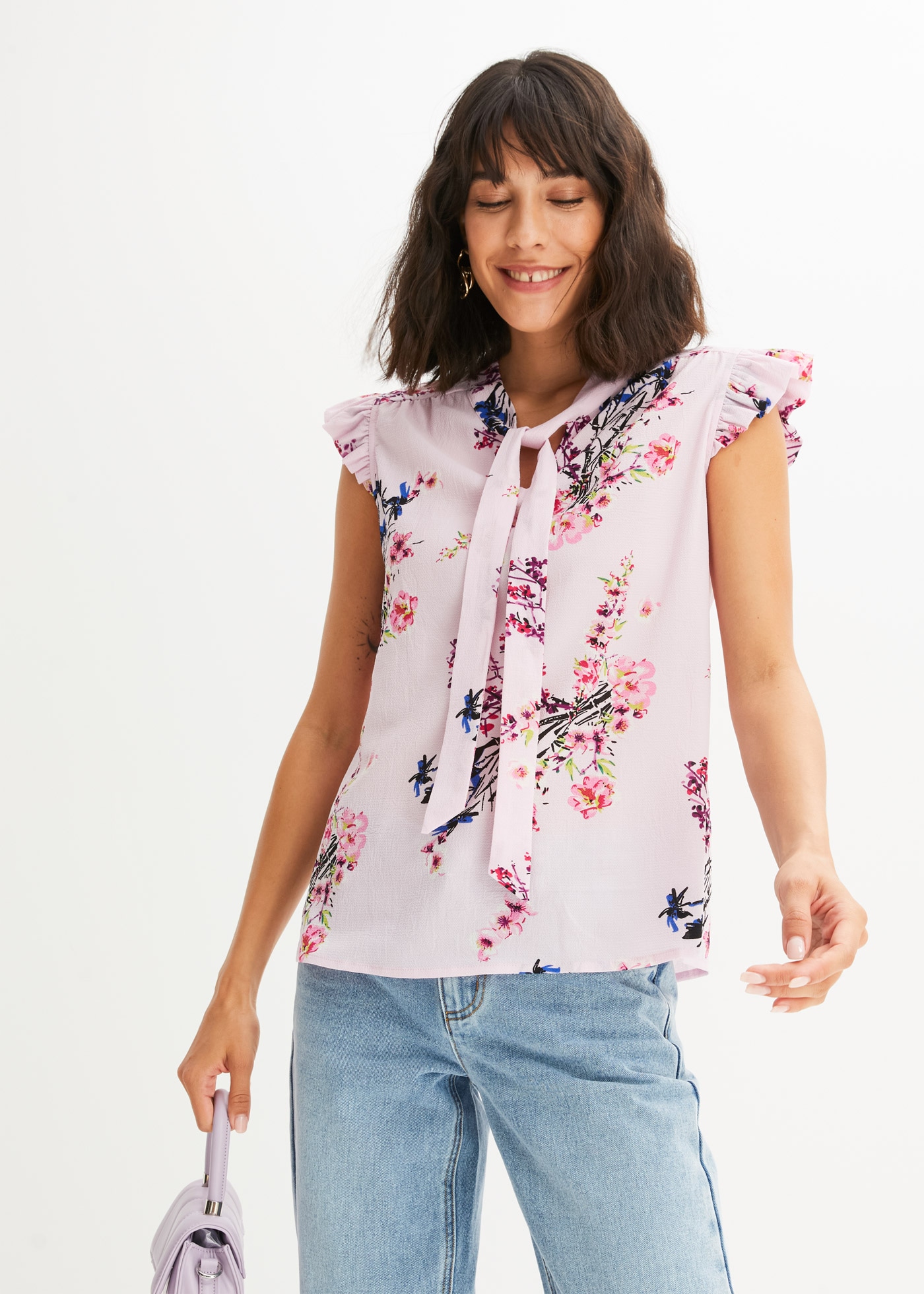 bonprix Schluppenbluse lockerer Schnitt, eleganter Stil, mit kurzen Volantärmeln