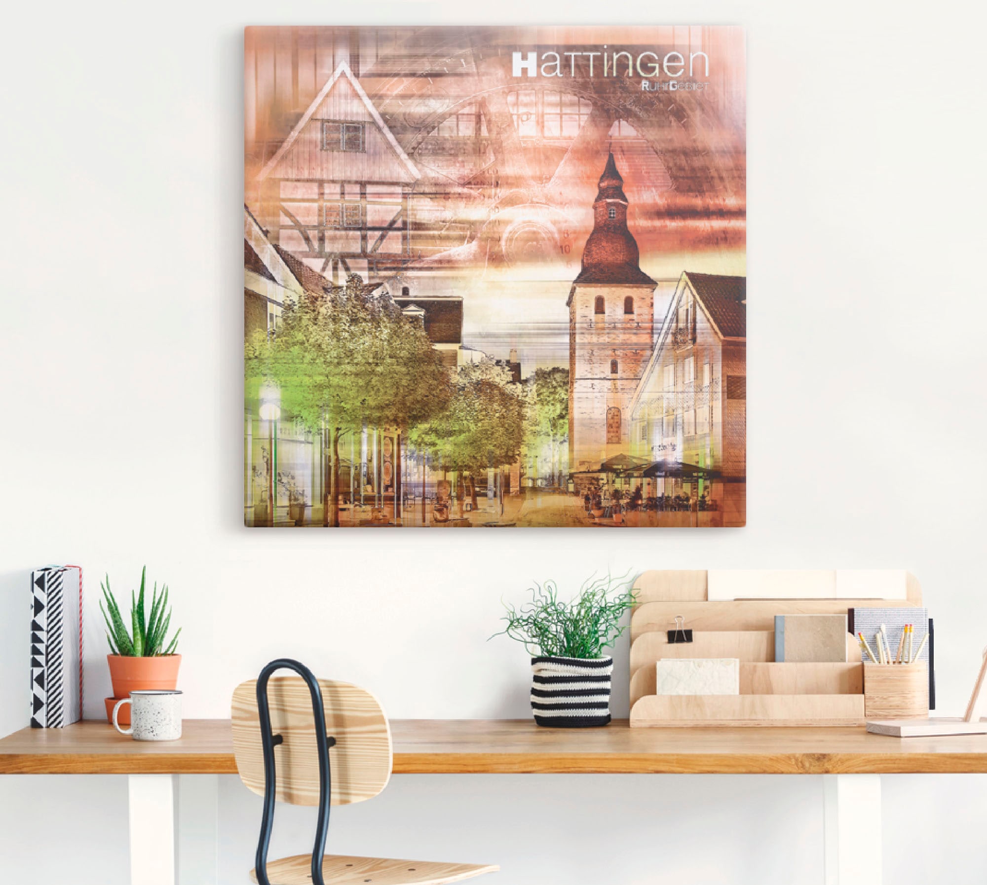Artland Wandbild »Hattingen Skyline Abstrakte Collage«, Gebäude, (1 St.), als Leinwandbild, Wandaufkleber oder Poster in versch. Größen