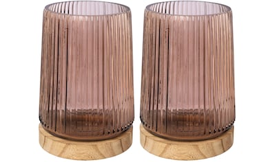 Windlicht »TRIEST«, (Set, 2 St.), Kerzenhalter aus Glas, mit Holzfuß