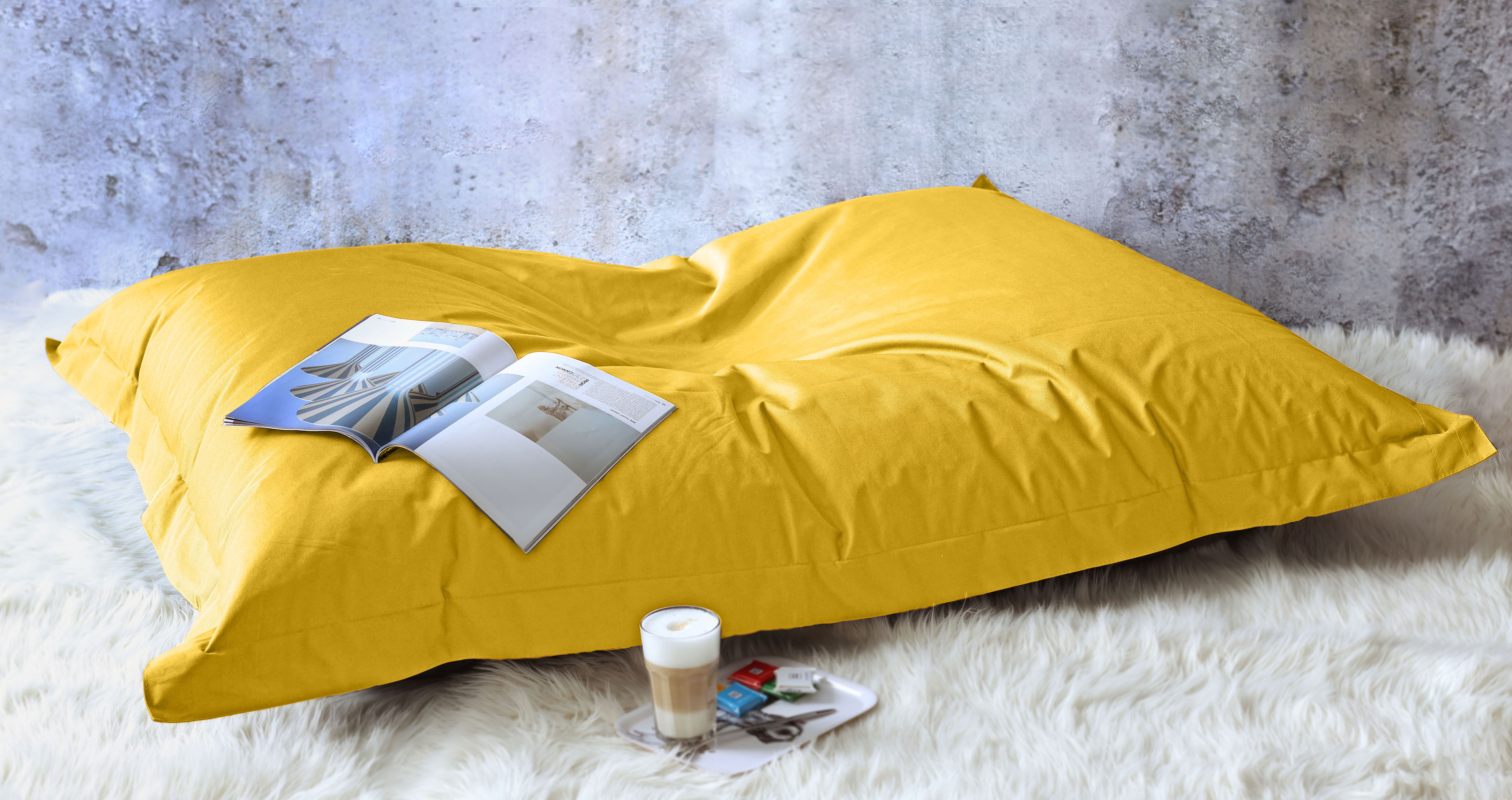 Sitzsack KINZLER, B:140cm H:20cm T:180cm, gelb, Polyester, Kinderzimmer, Sitzsäcke, "XXL Outdoorfähig", Uni Farben, Outdoor geeignet, ideal im