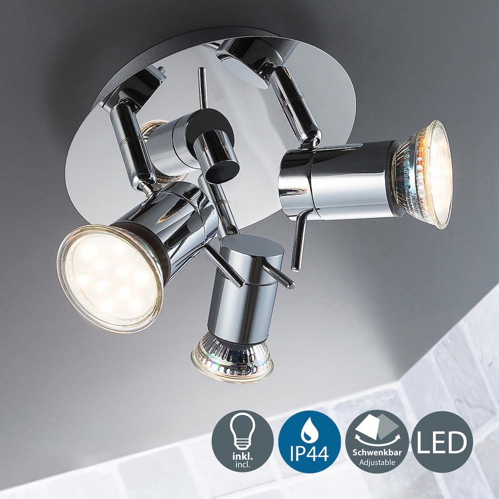 B.K.Licht LED Deckenleuchte, 3 flammig-flammig, LED, Deckenlampe, Badezimmer, Chrom, drehbar, IP44, inkl. 3W 250lm