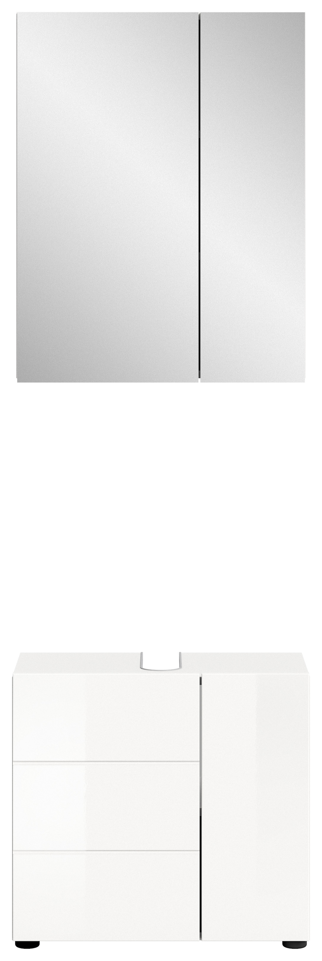 welltime Badmöbel-Set »BIEL, TOPSELLER, 2 teilig, inkl. Beleuchtung, MDF Front, Rillenoptik«, (2 St., best. aus: Waschbeckenunterschrank, Spiegelschrank inkl. Beleuchtung), Badmöbel, Kombination, Kombi, Badezimmer, Badkombination, Badschrank