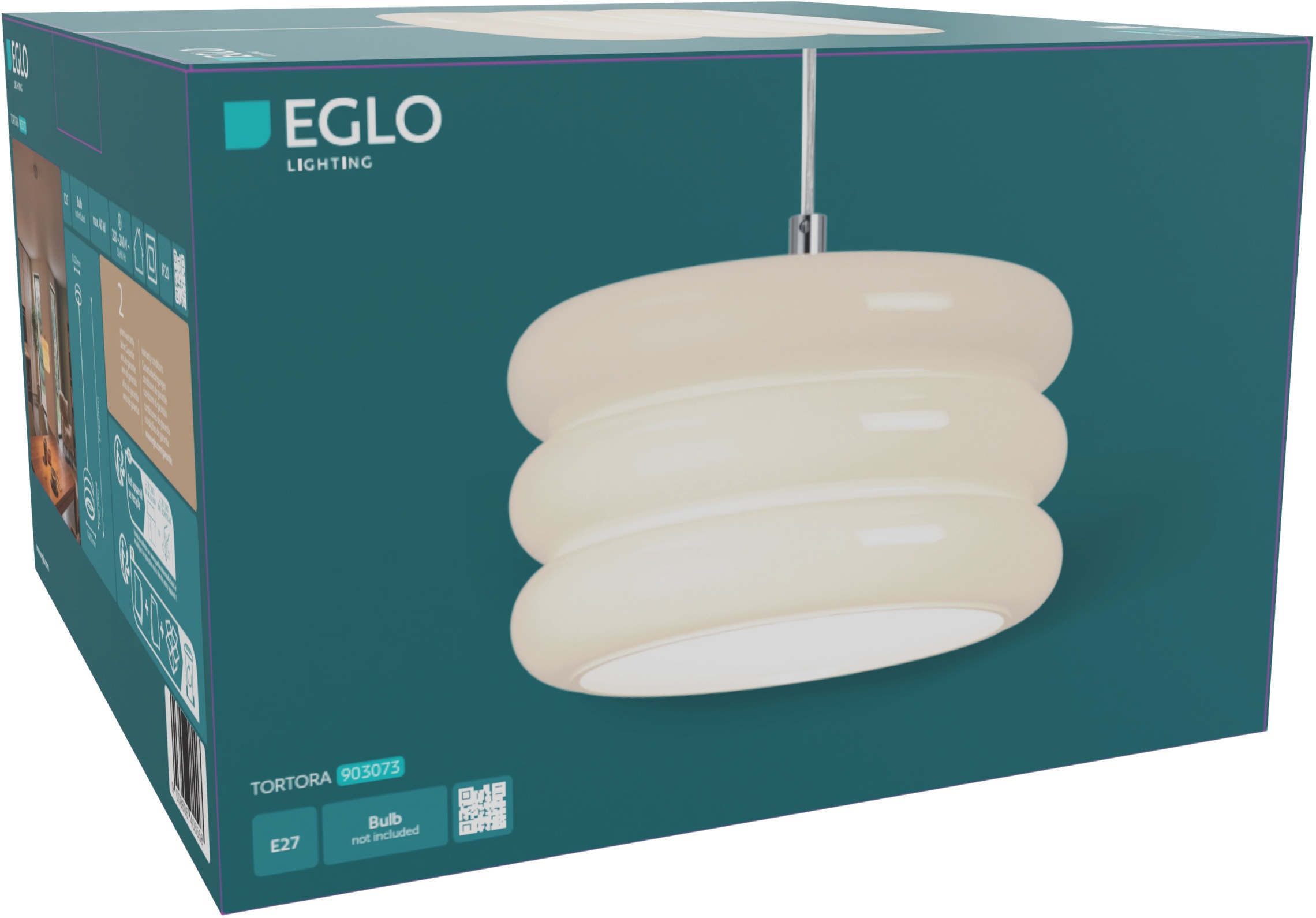 EGLO Hängeleuchte »TORTORA« E27 1 Stk. Hängelampe, Pendellampe hängend, Glas