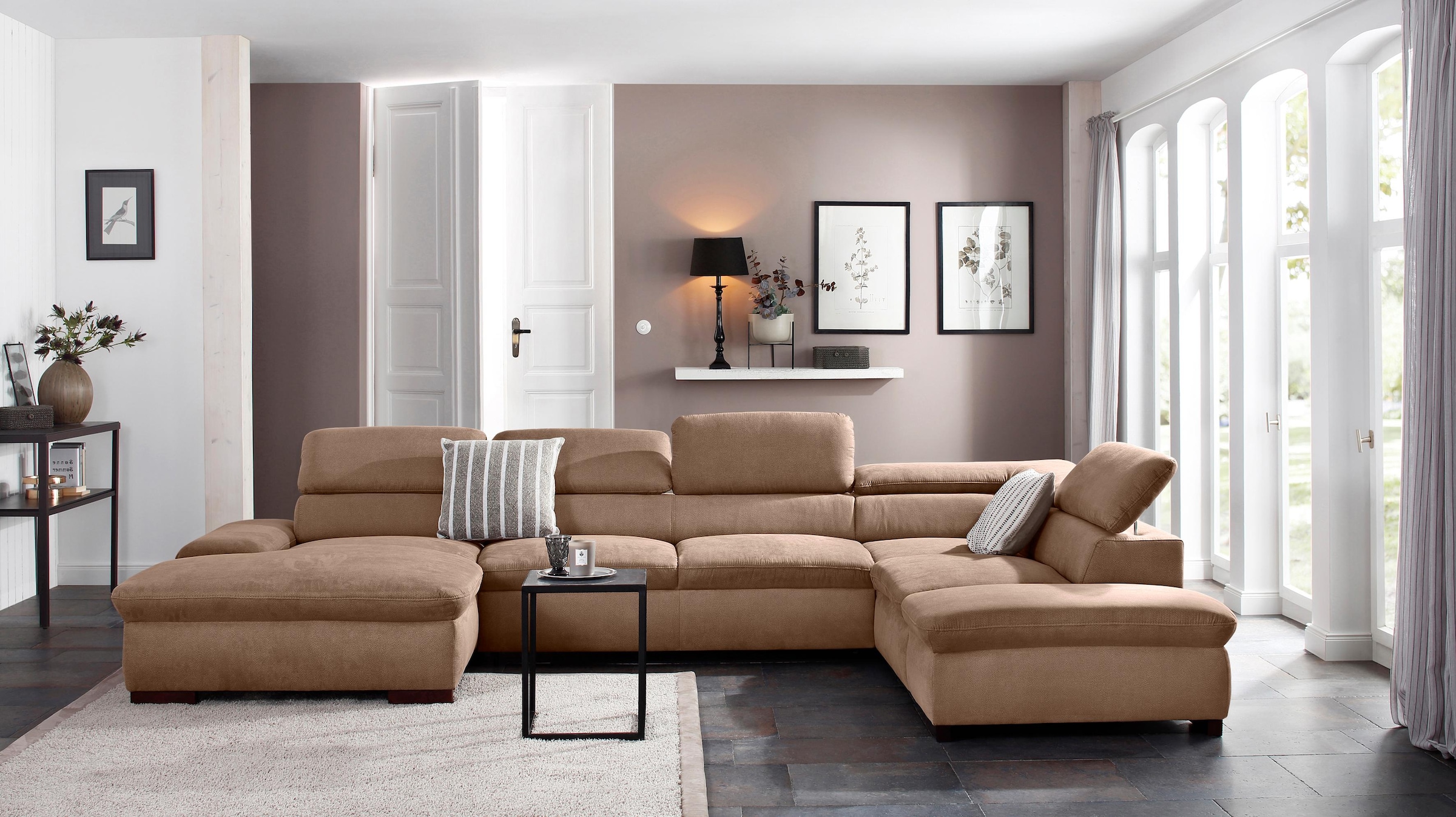 OTTO home Wohnlandschaft "Alberto U-Form, B: 350 cm, mit Kopfteilverstellung, XXL-Sofa" mit Schlaffunktion, Couch mit Lederoption