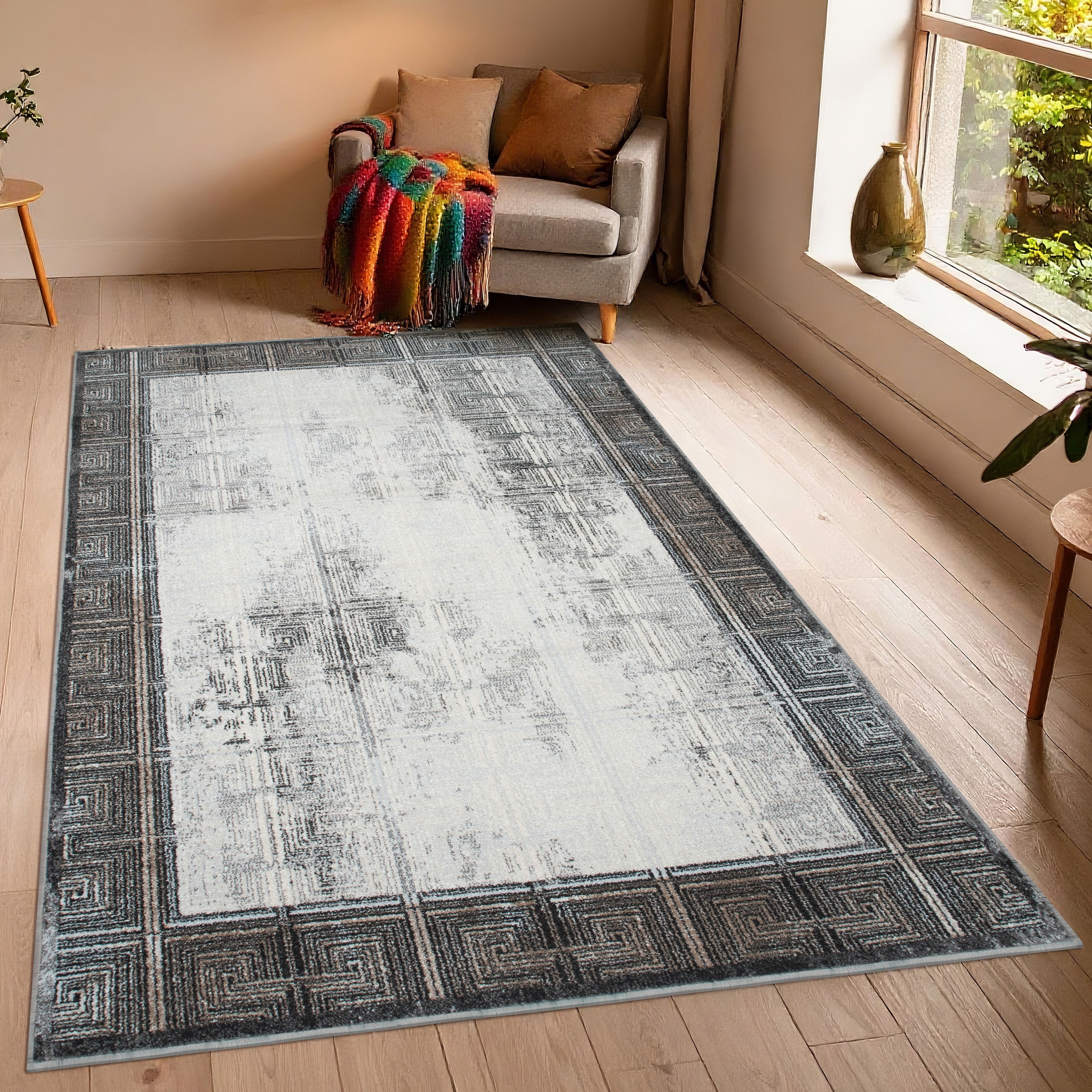 OTTO home Teppich »Aurellia, mit Rahmen« rechteckig 9 mm Höhe im Vintage-Look, meliert, Bordüre, zeitlos, Wohnzimmer, Schlafzimmer